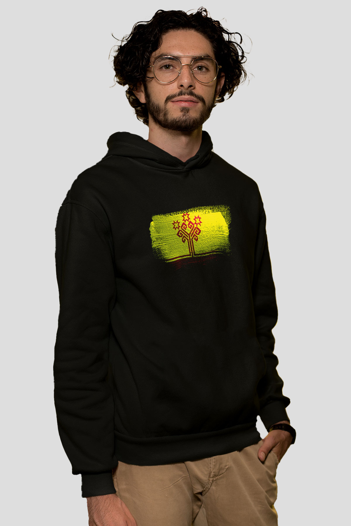 Çuvaşistan - Chuvashia Bayrağı Baskılı Unisex Siyah Hoodie