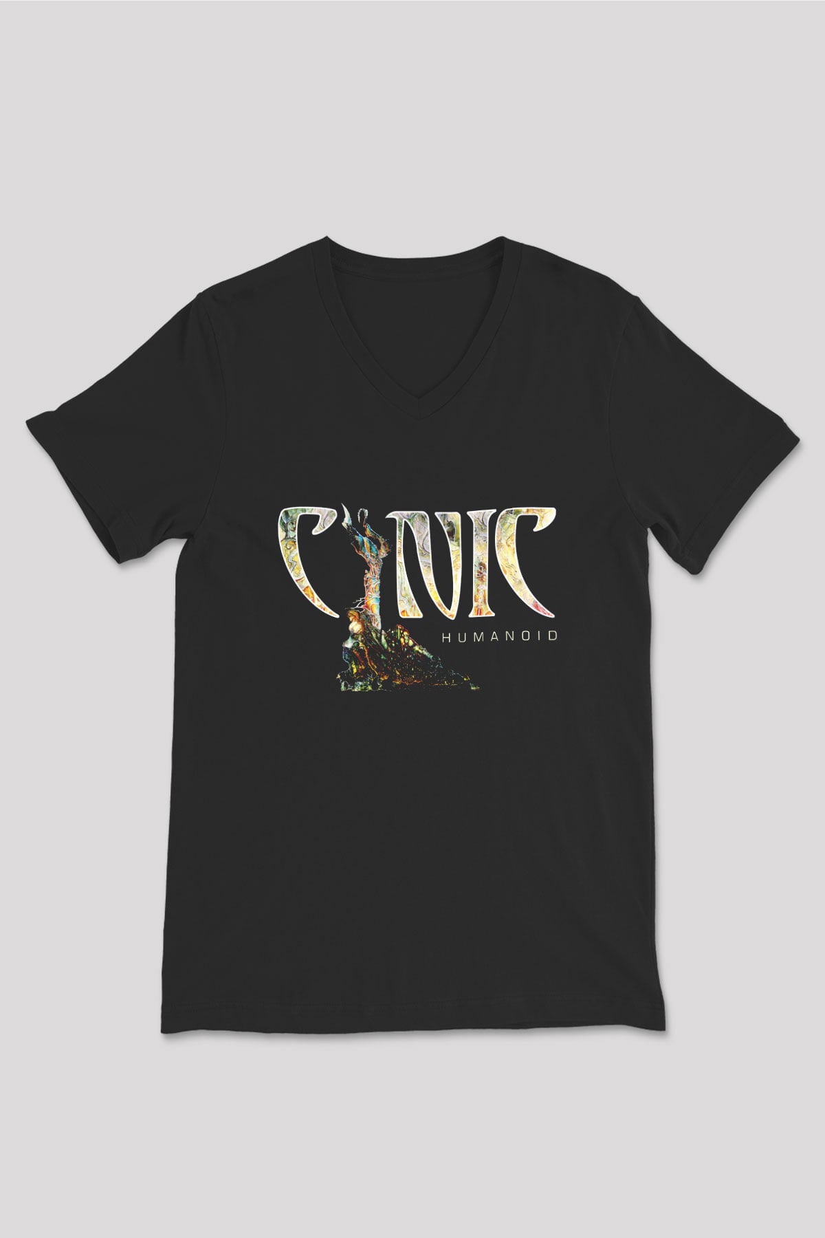 Cynic Baskılı Unisex Siyah V Yaka Tişört