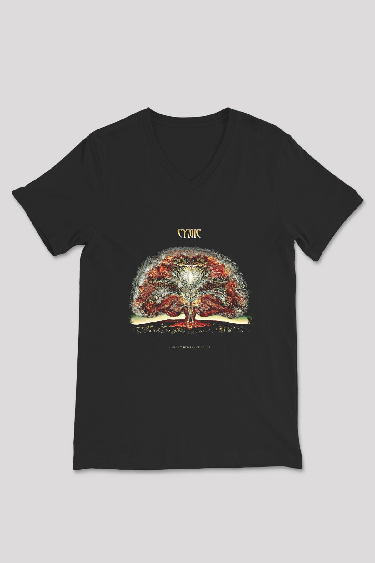 Cynic Baskılı Unisex Siyah V Yaka Tişört