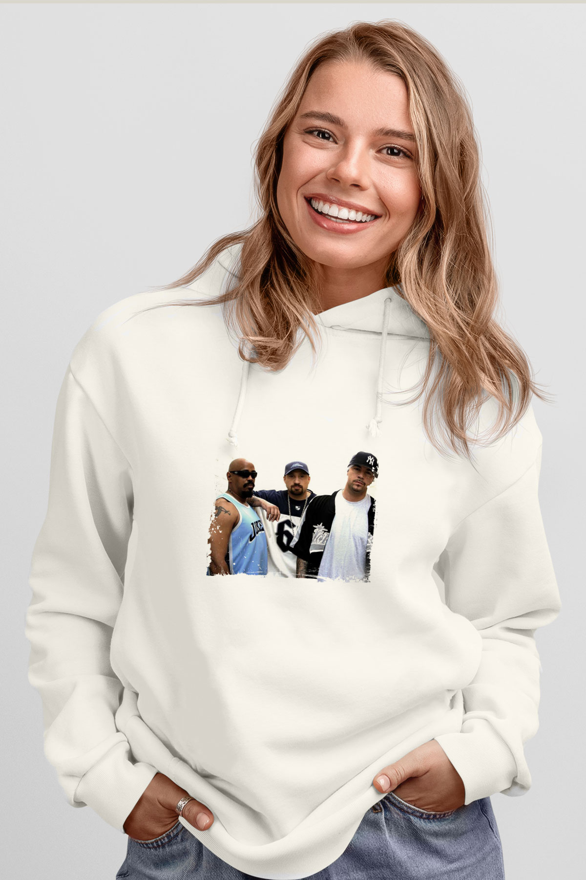 Cypress Hill Baskılı Unisex Beyaz Kapüşonlu Sweatshirt