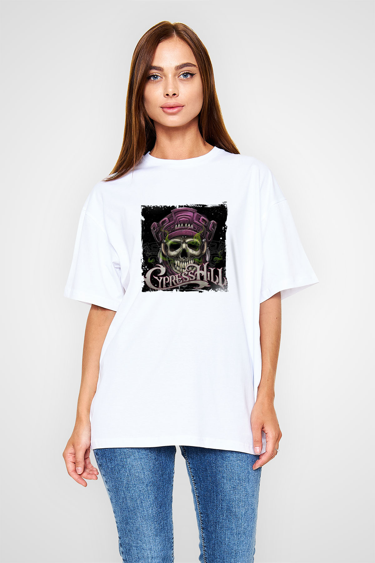Cypress Hill Baskılı Oversize Beyaz Tişört
