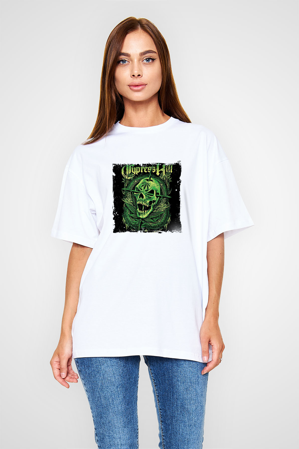 Cypress Hill Baskılı Oversize Beyaz Tişört