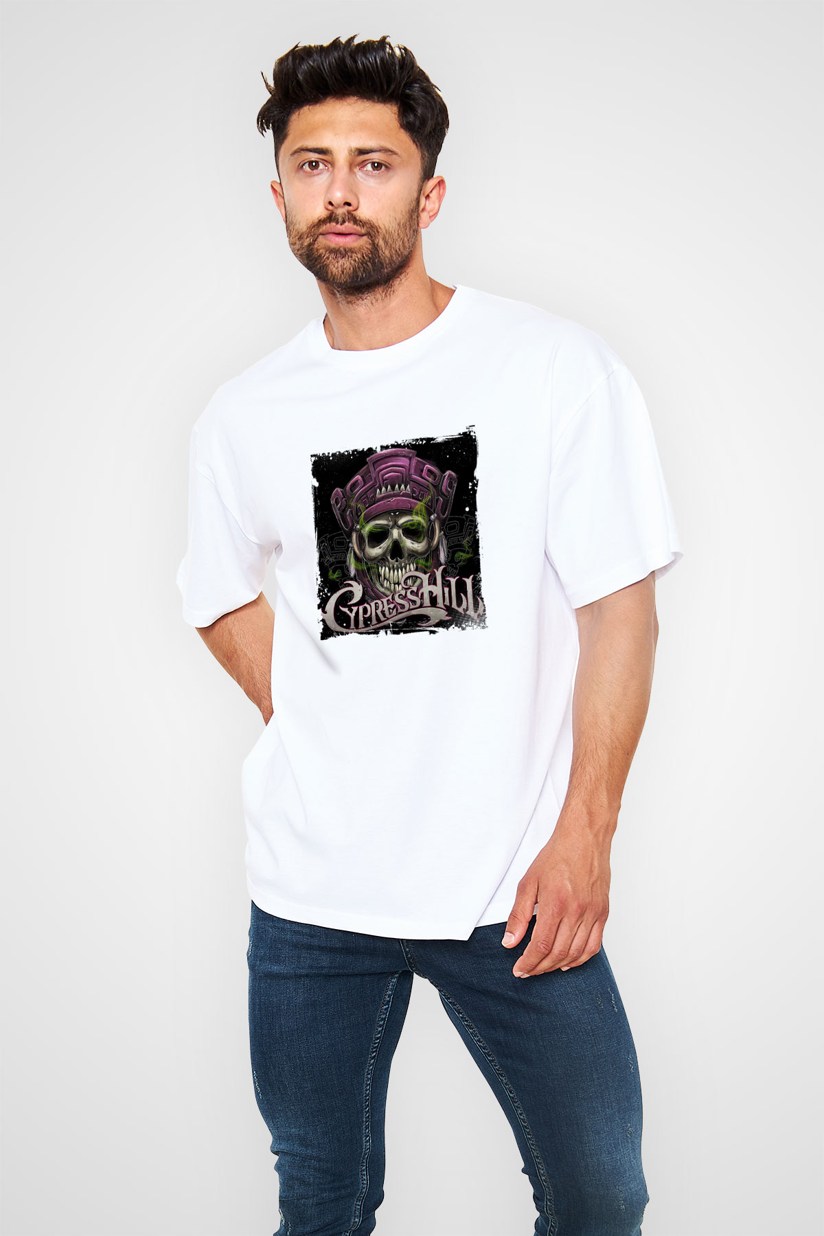 Cypress Hill Baskılı Oversize Beyaz Tişört