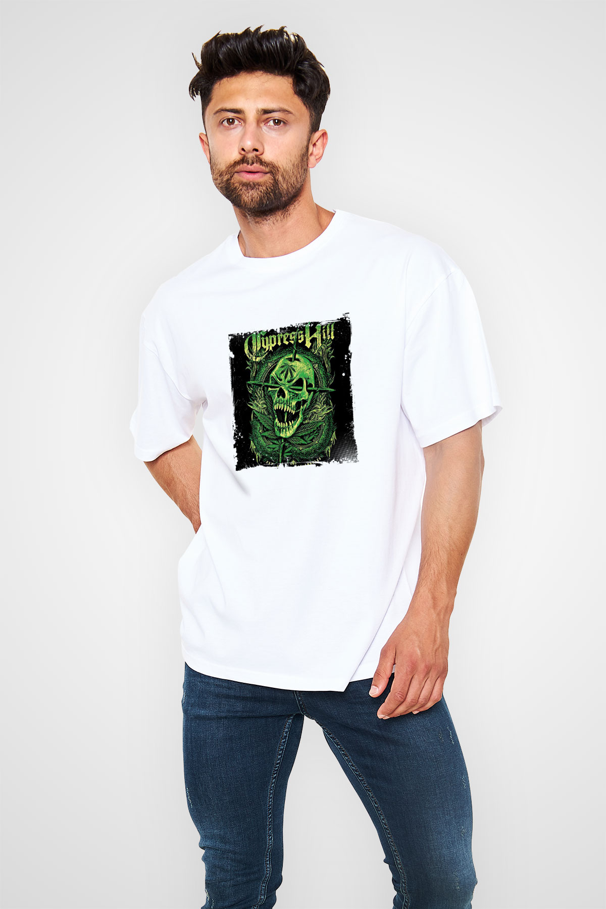 Cypress Hill Baskılı Oversize Beyaz Tişört