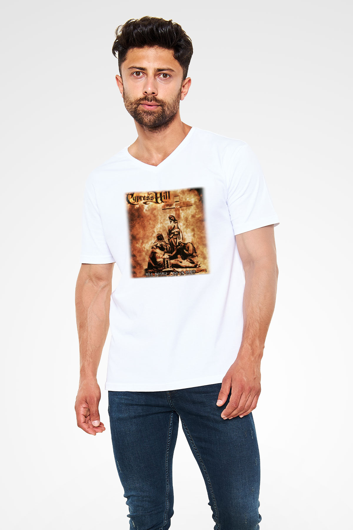 Cypress Hill Beyaz Unisex V Yaka Tişört T-Shirt