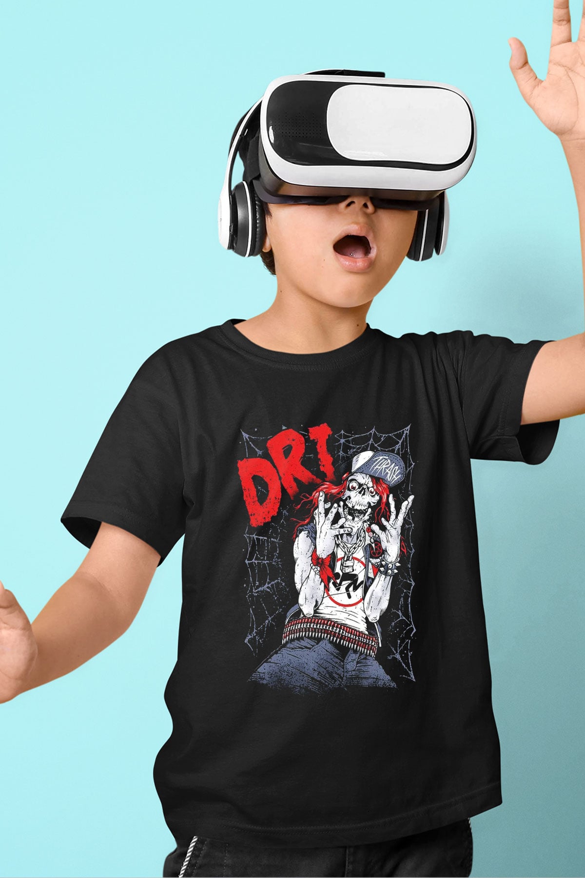 D.R.I Baskılı Siyah Unisex Çocuk Tişört