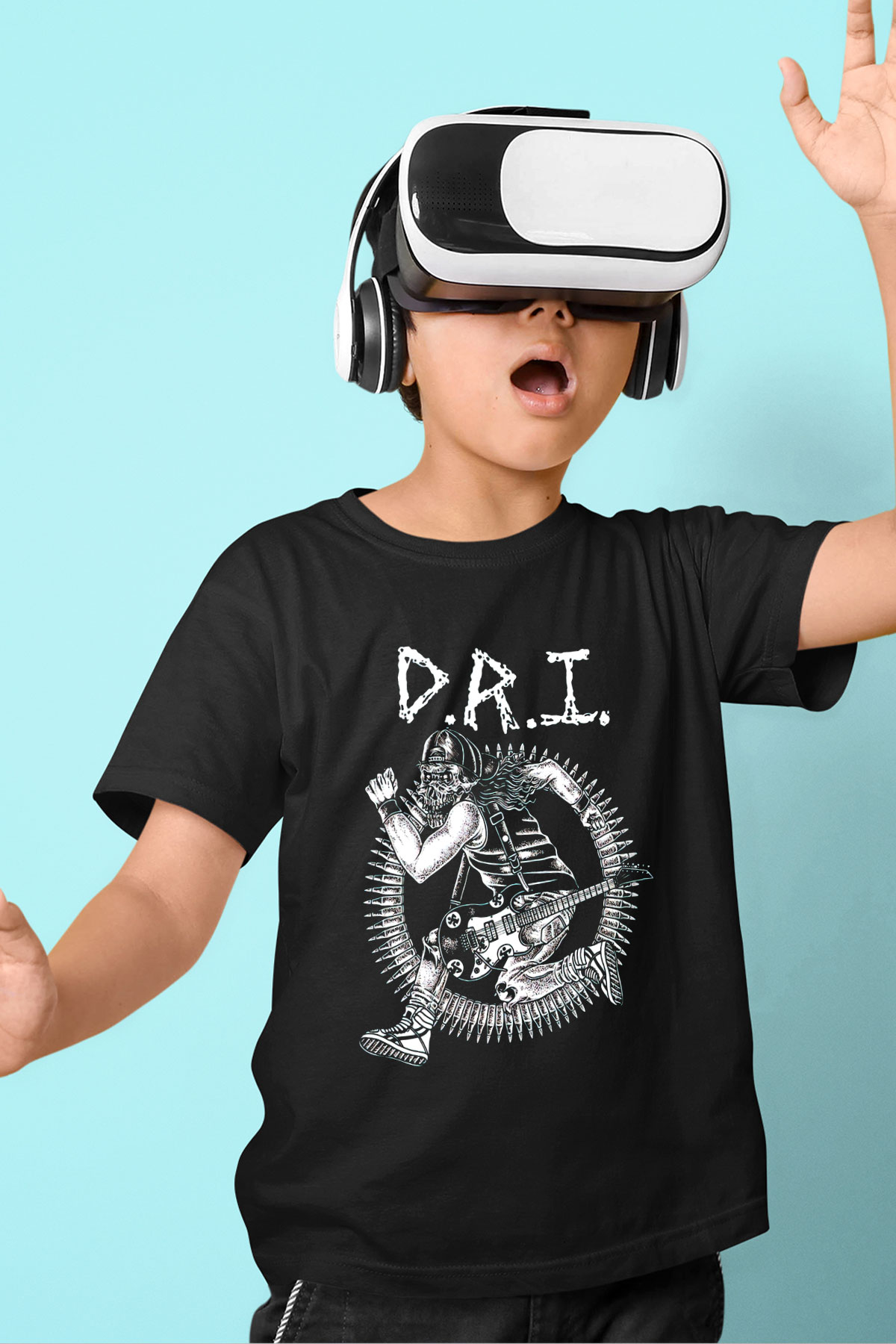 D.R.I Baskılı Siyah Unisex Çocuk Tişört