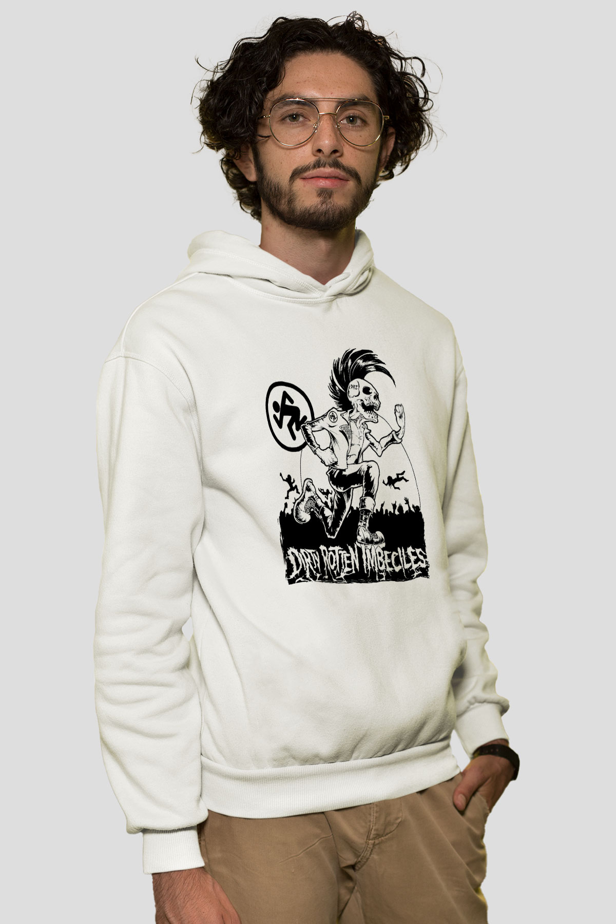 D.R.I Beyaz Unisex Kapüşonlu Sweatshirt