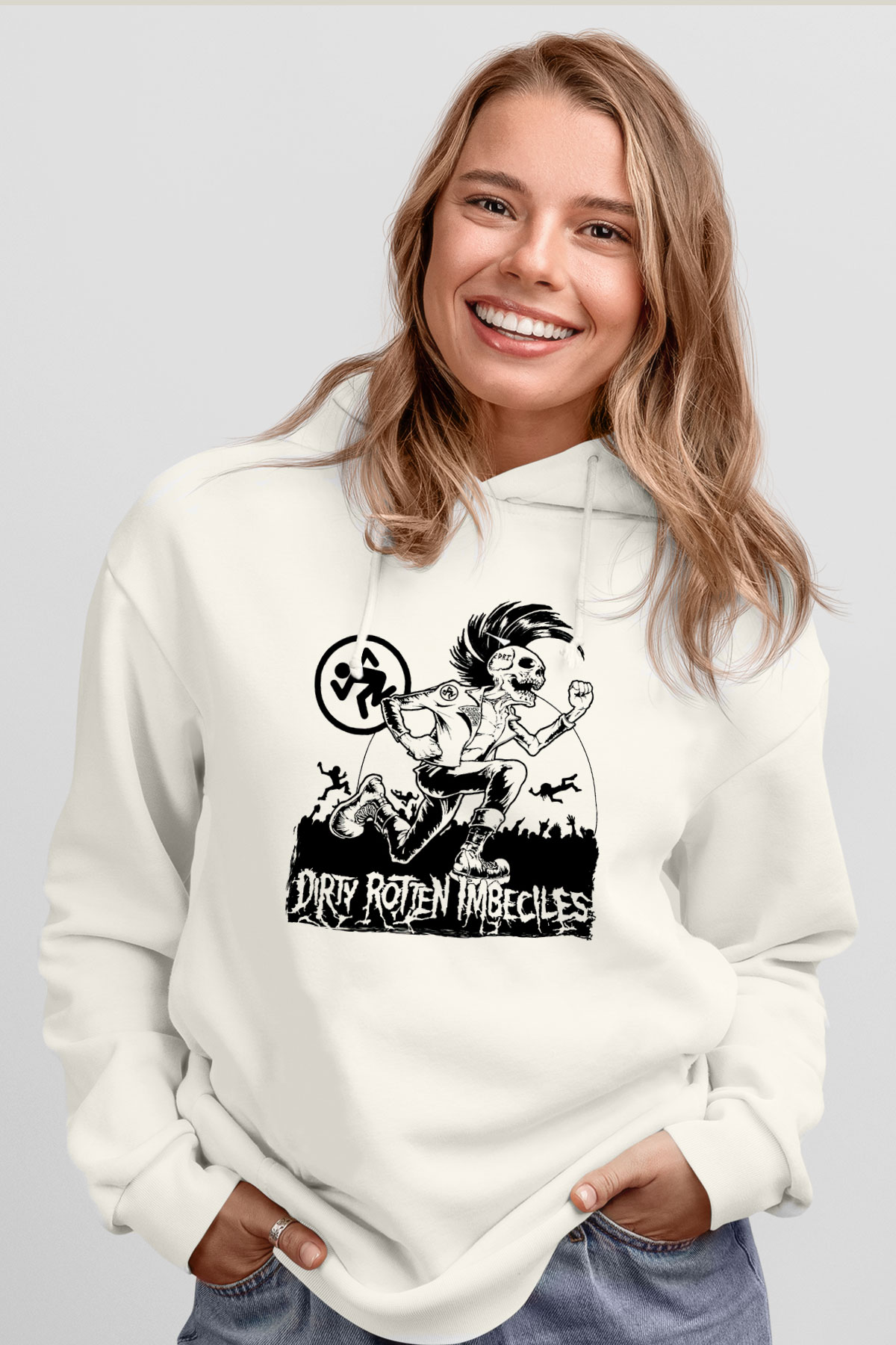D.R.I Beyaz Unisex Kapüşonlu Sweatshirt