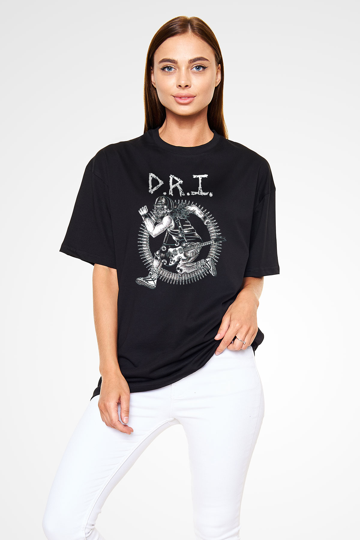 D.R.I Siyah Unisex Oversize Tişört T-Shirt