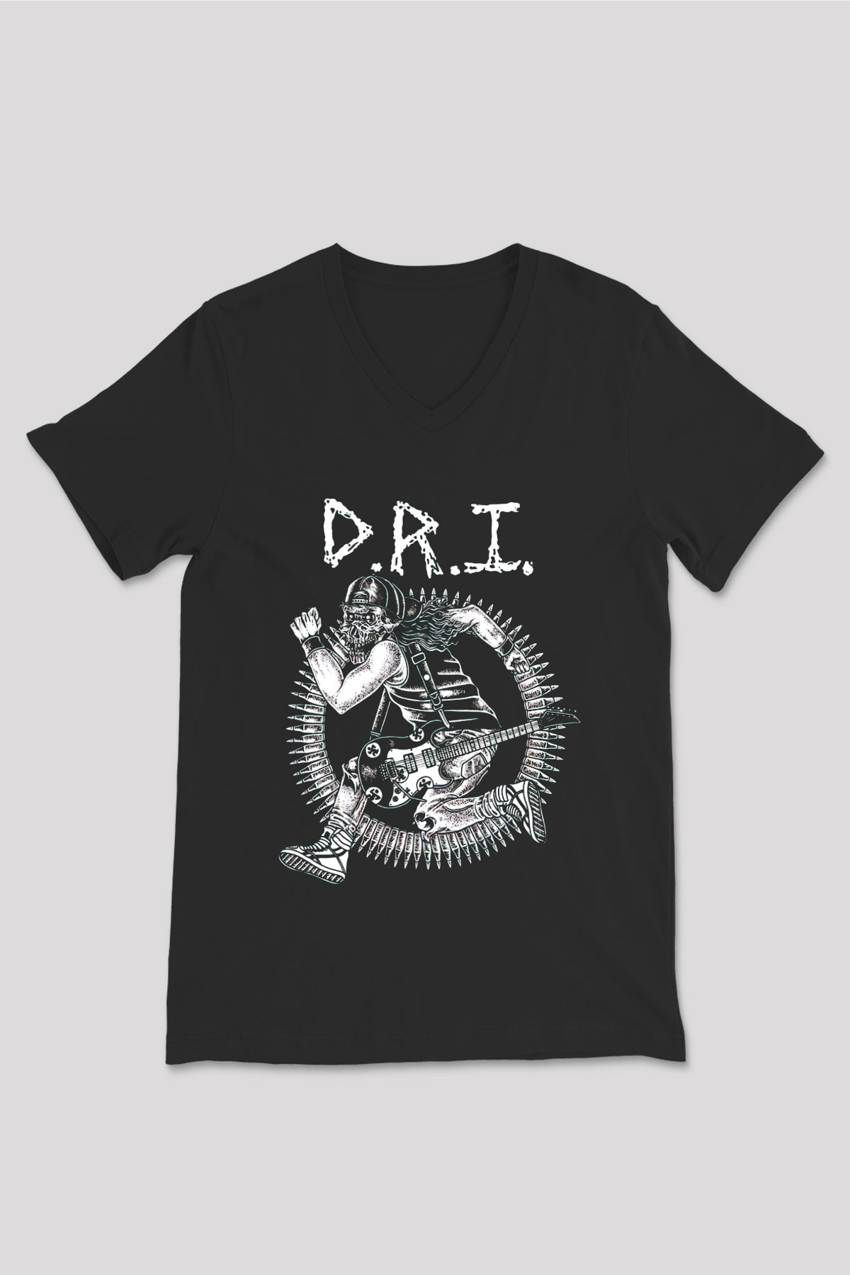 D.R.I Siyah Unisex V Yaka Tişört T-Shirt