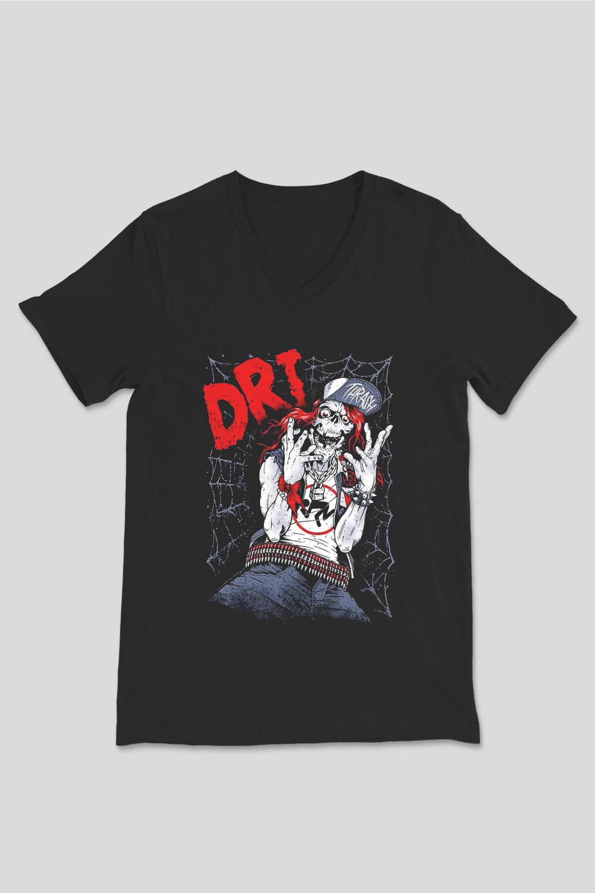 D.R.I Siyah Unisex V Yaka Tişört T-Shirt