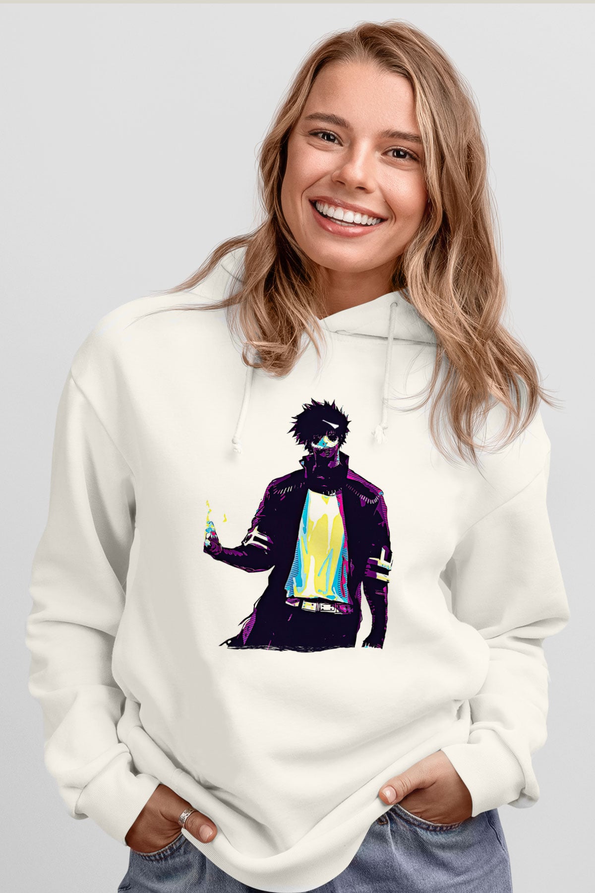 Dabi Baskılı Beyaz Unisex Hoodie