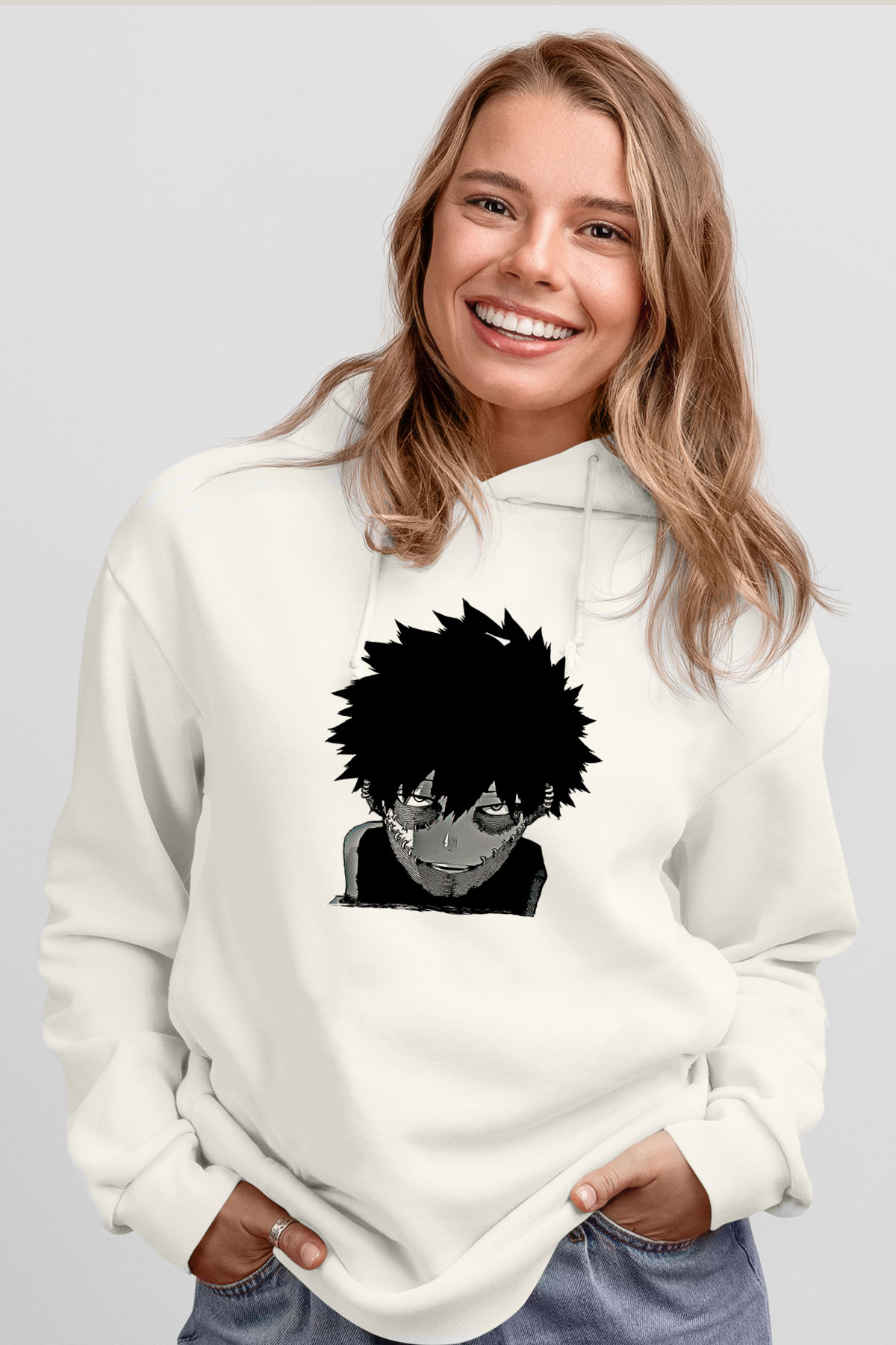 Dabi Baskılı Beyaz Unisex Hoodie
