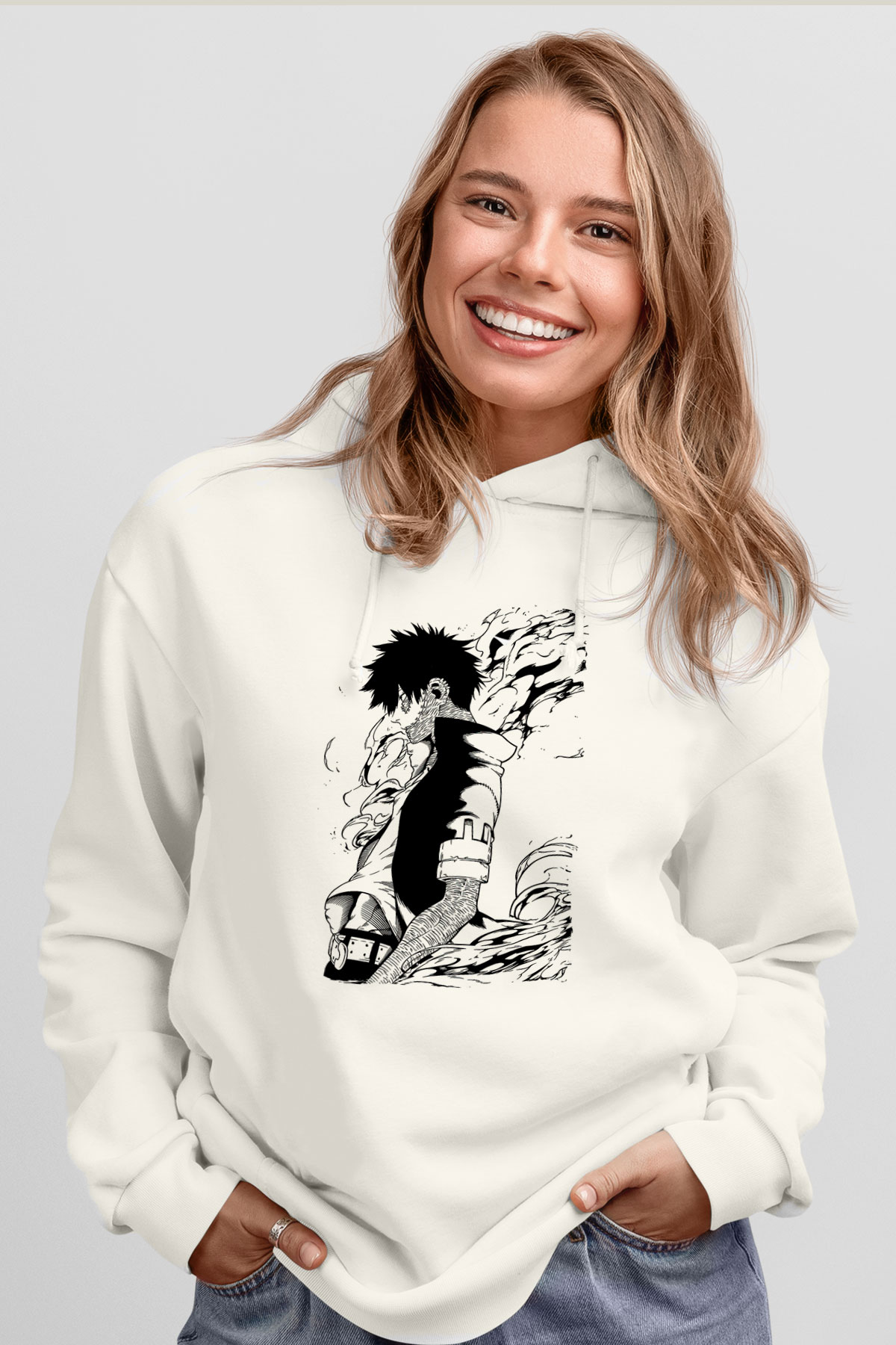 Dabi Baskılı Beyaz Unisex Hoodie