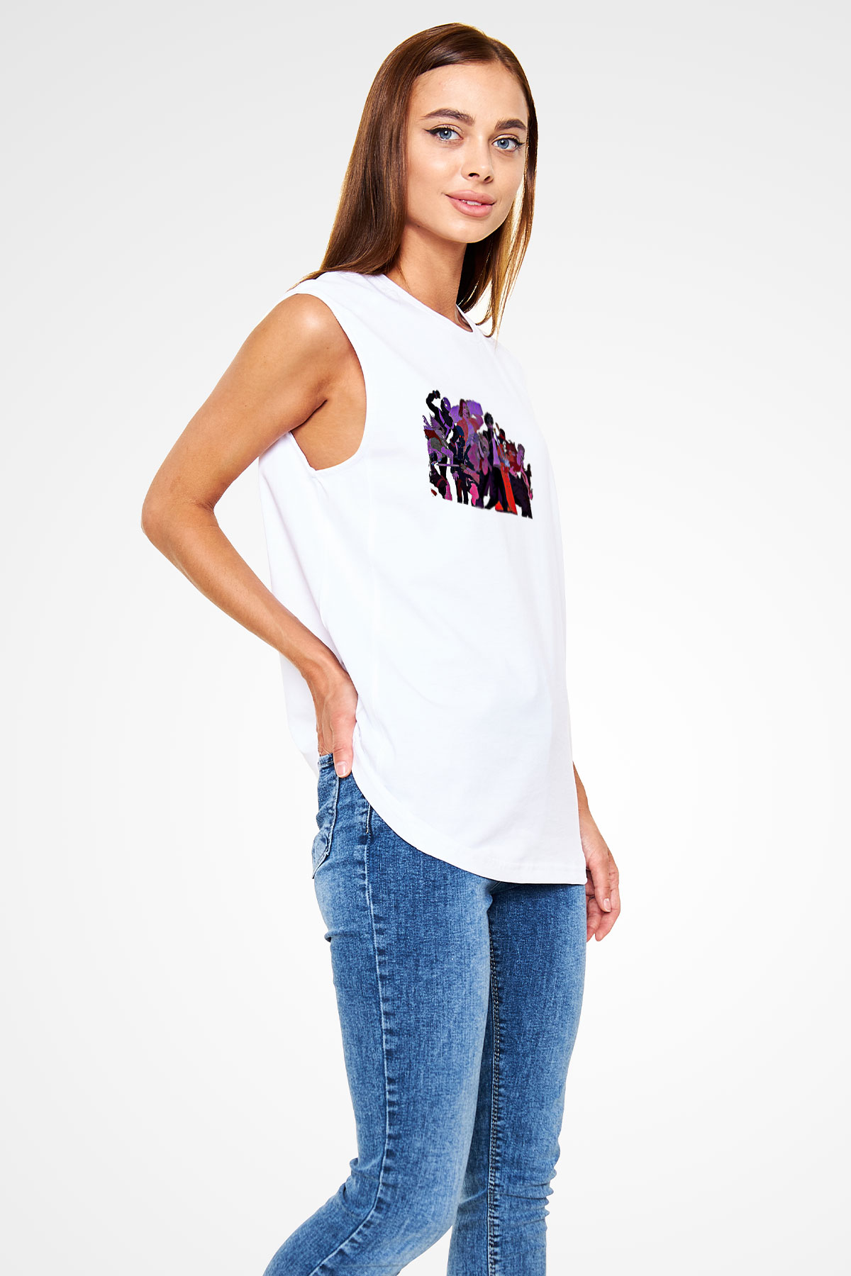 Dabi Baskılı Beyaz Unisex Kolsuz Tişört - Tshirt