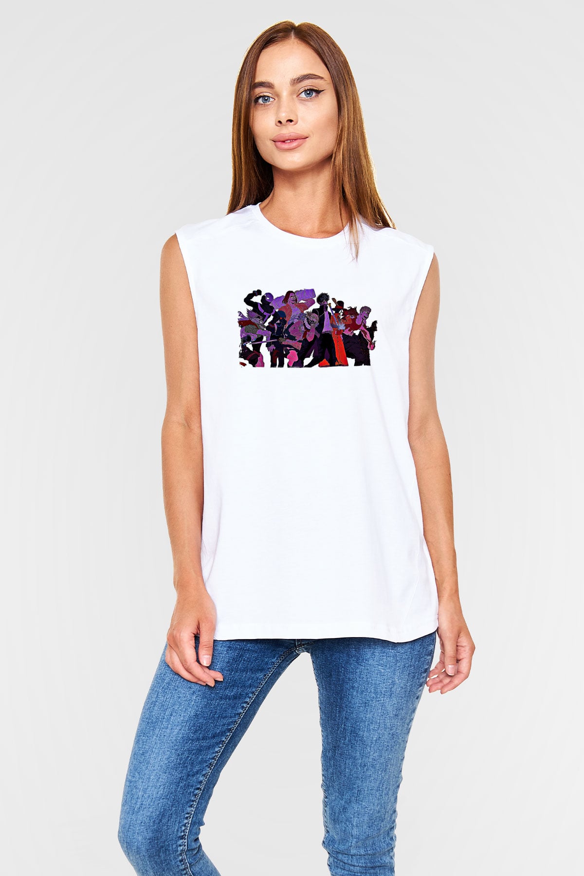 Dabi Baskılı Beyaz Unisex Kolsuz Tişört - Tshirt