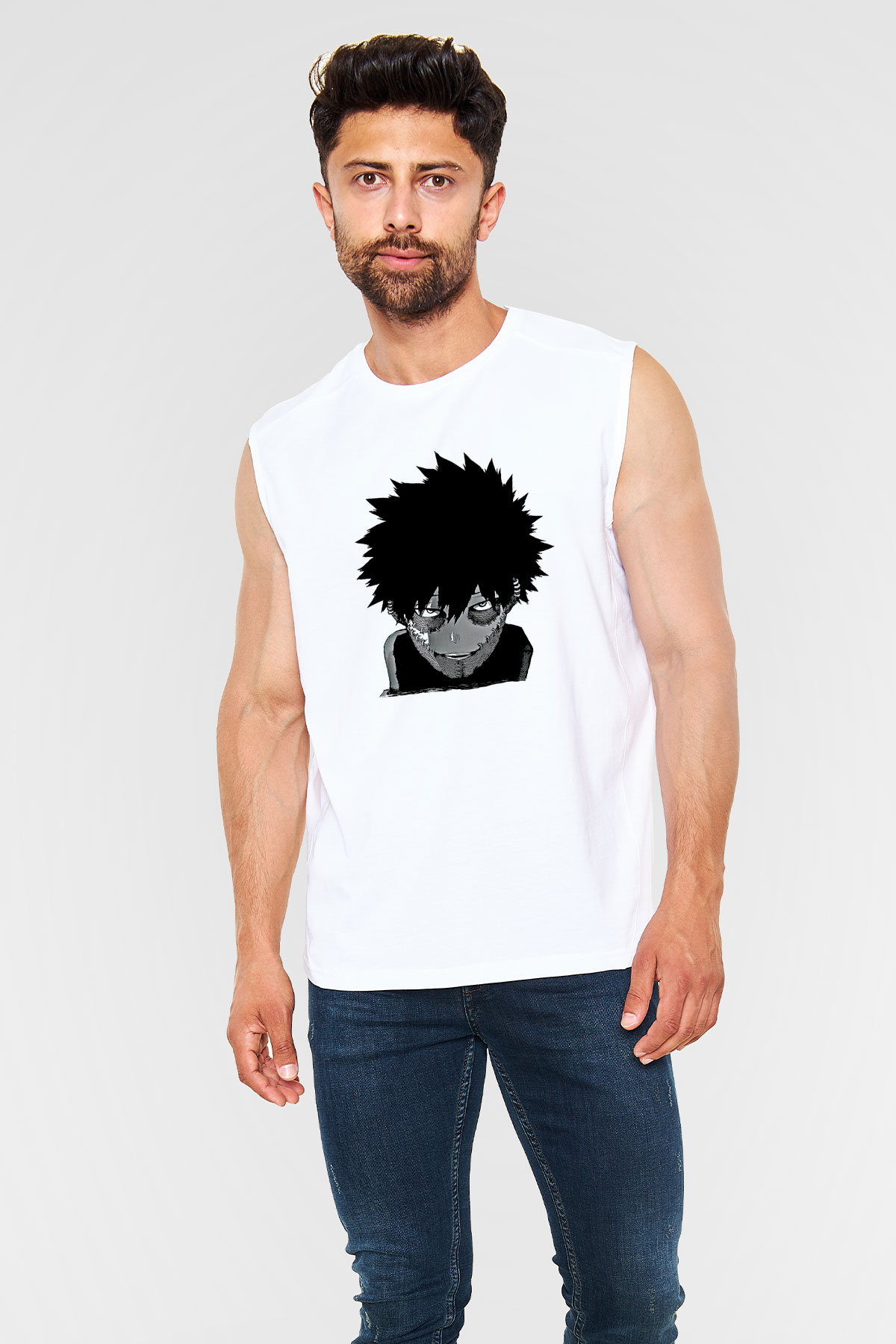 Dabi Baskılı Beyaz Unisex Kolsuz Tişört - Tshirt