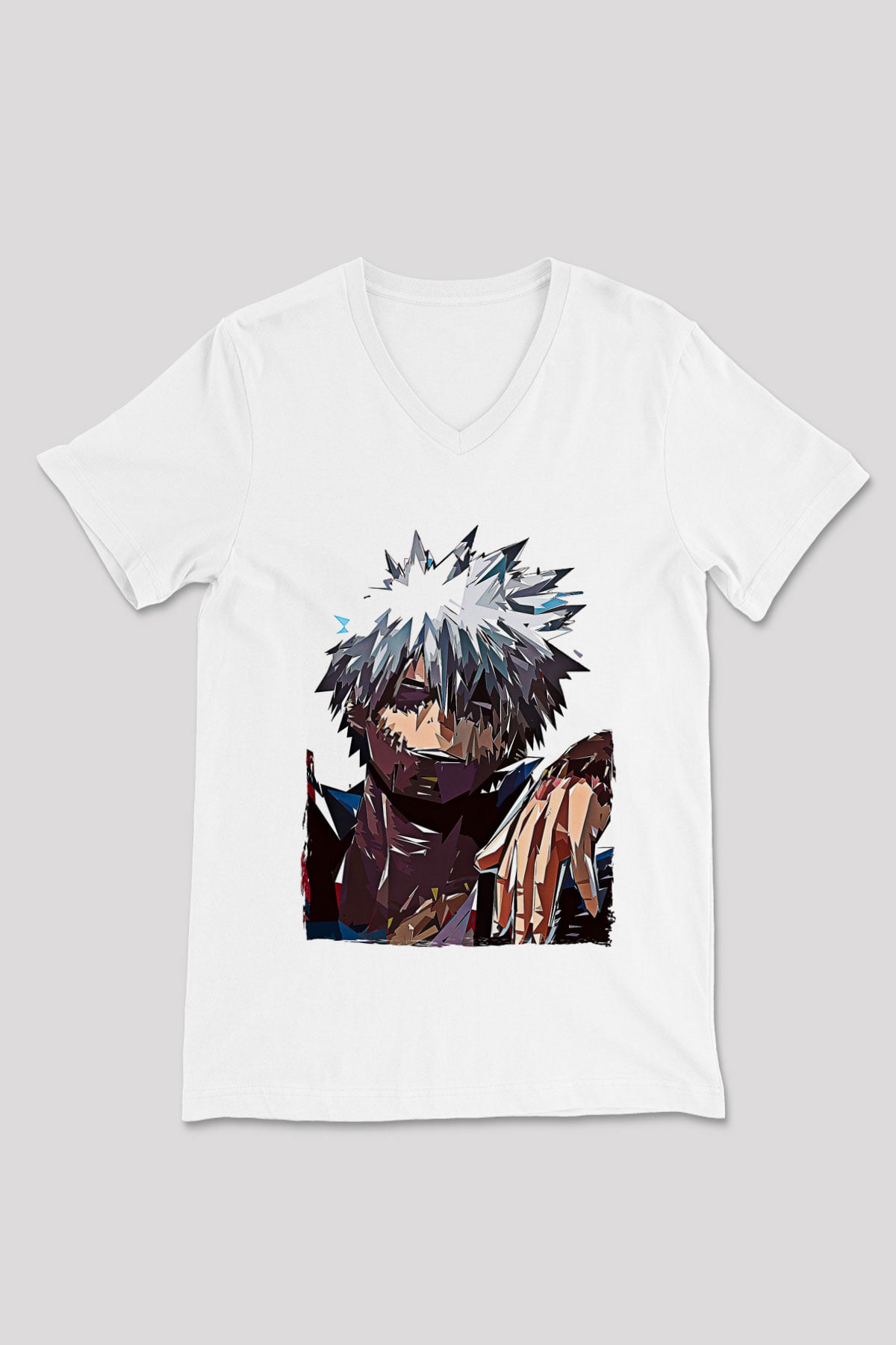 Dabi Baskılı Beyaz Unisex V Yaka Tişört - Tshirt
