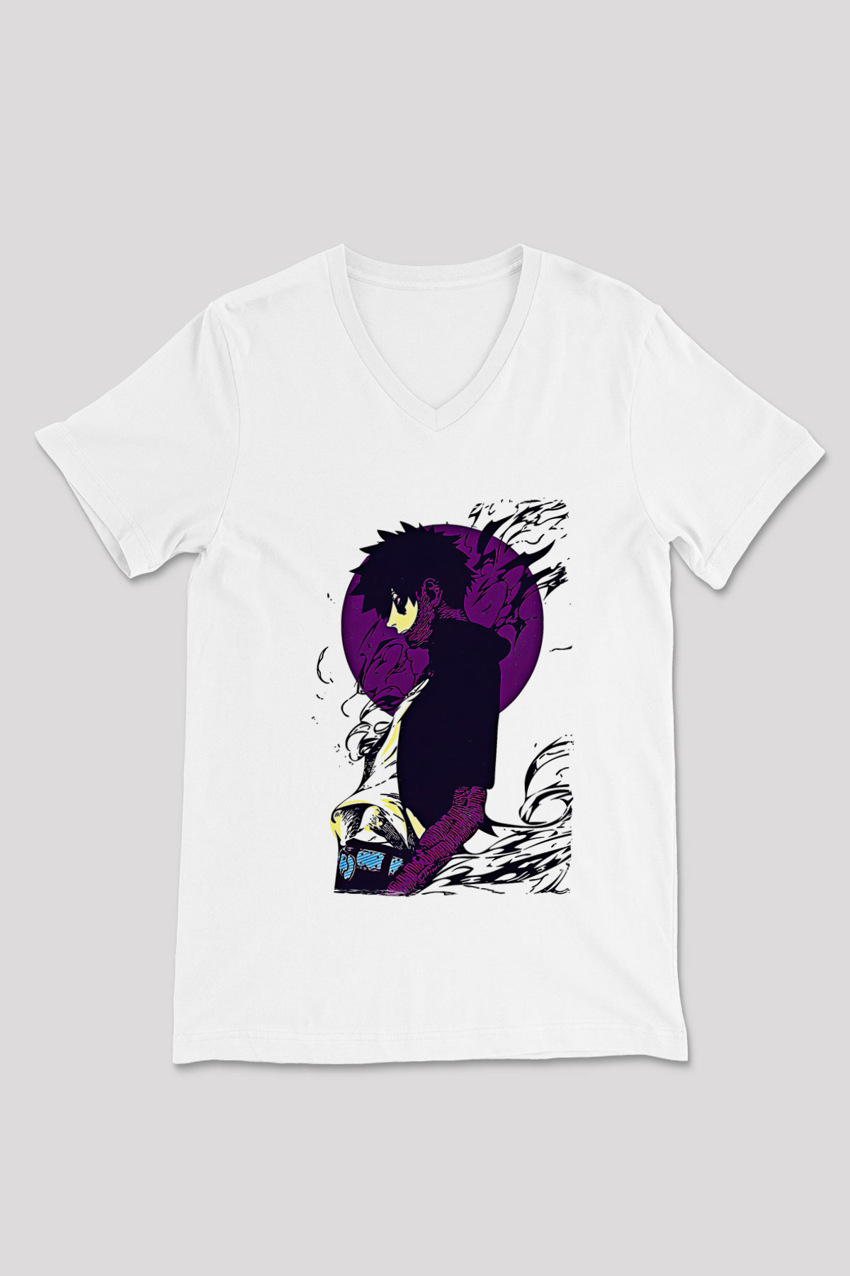 Dabi Baskılı Beyaz Unisex V Yaka Tişört - Tshirt