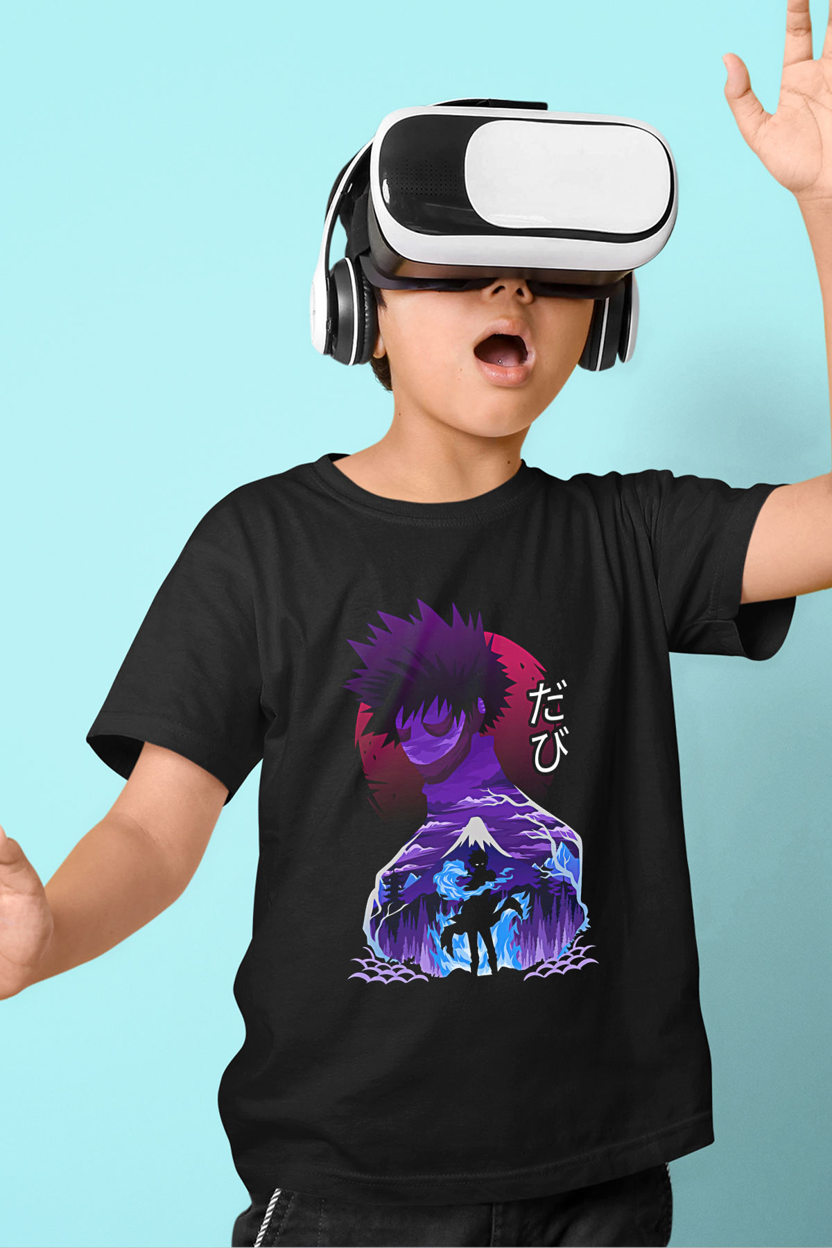 Dabi Baskılı Unisex Siyah Çocuk Tişört - Tshirt