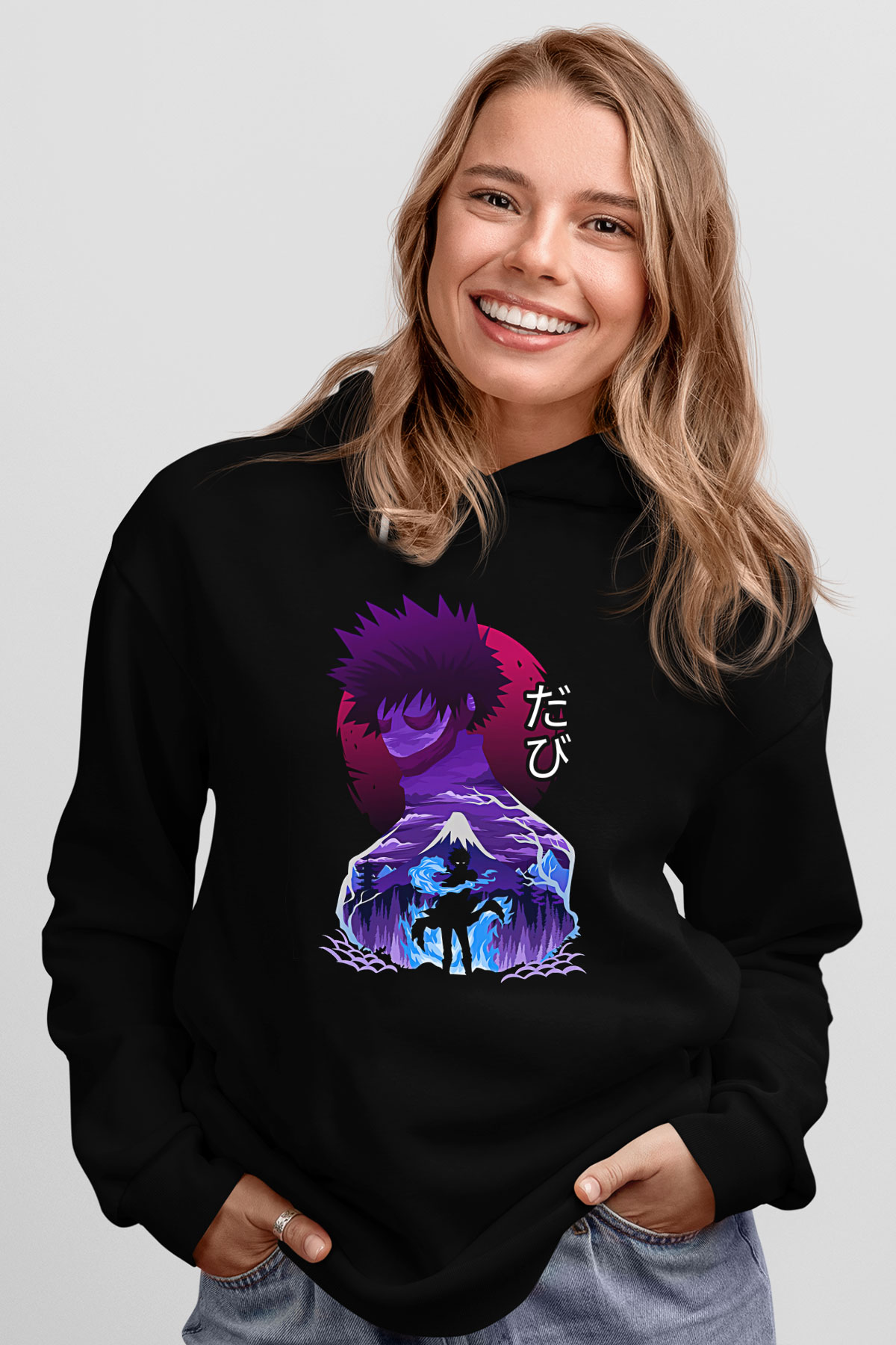 Dabi Baskılı Unisex Siyah Hoodie