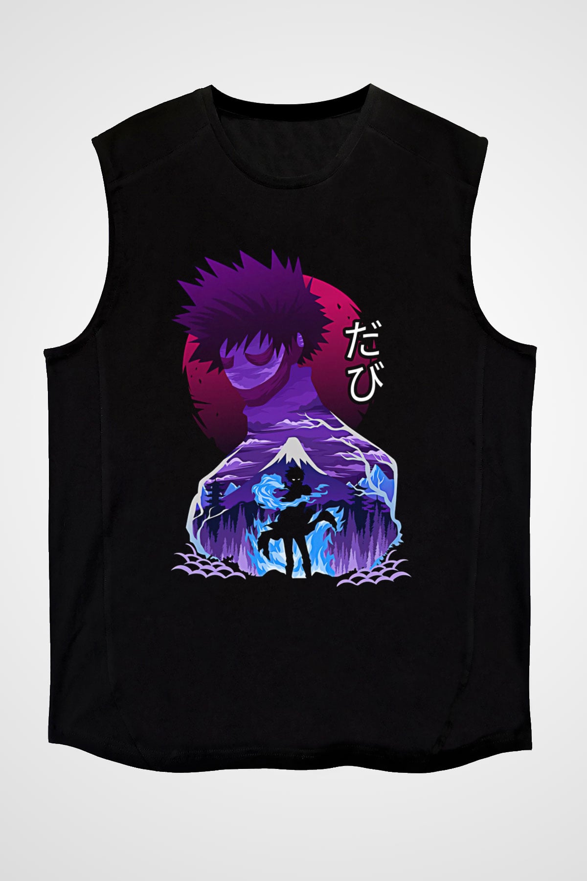 Dabi Baskılı Unisex Siyah Kolsuz Tişört - Tshirt