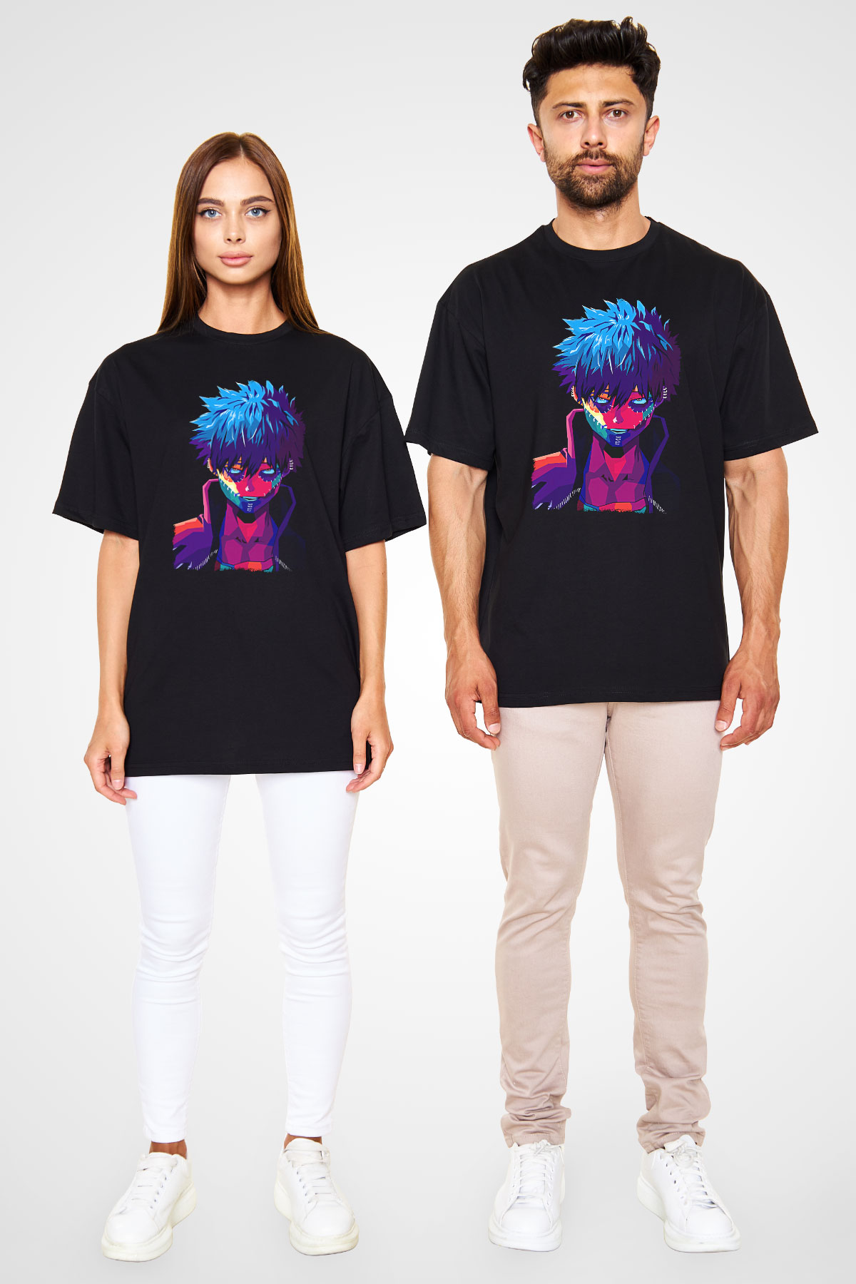Dabi Baskılı Unisex Siyah Oversize Tişört - Tshirt