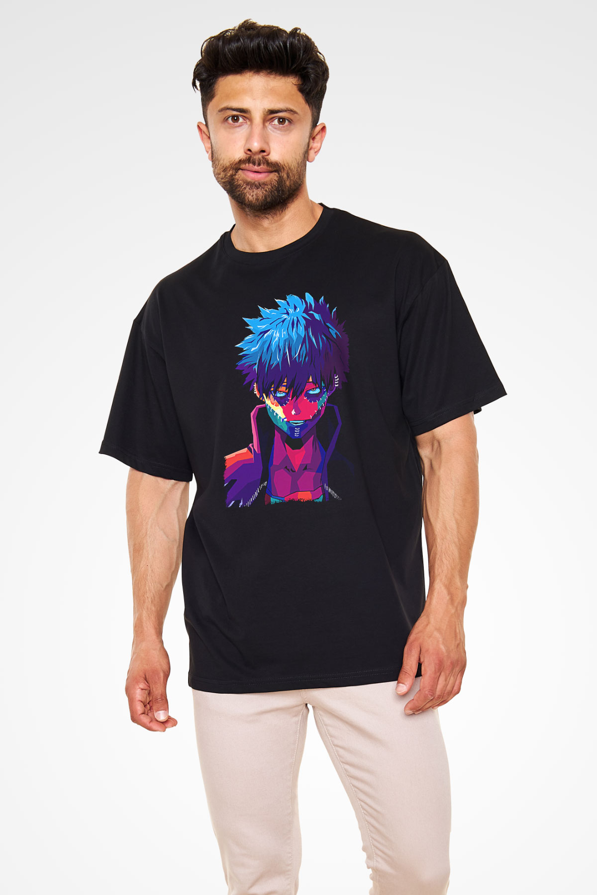 Dabi Baskılı Unisex Siyah Oversize Tişört - Tshirt