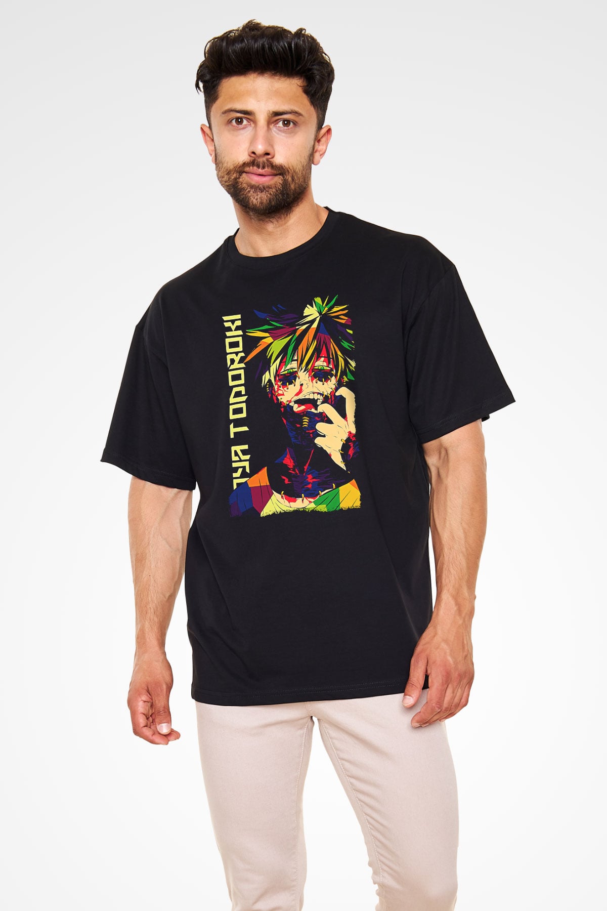 Dabi Baskılı Unisex Siyah Oversize Tişört - Tshirt