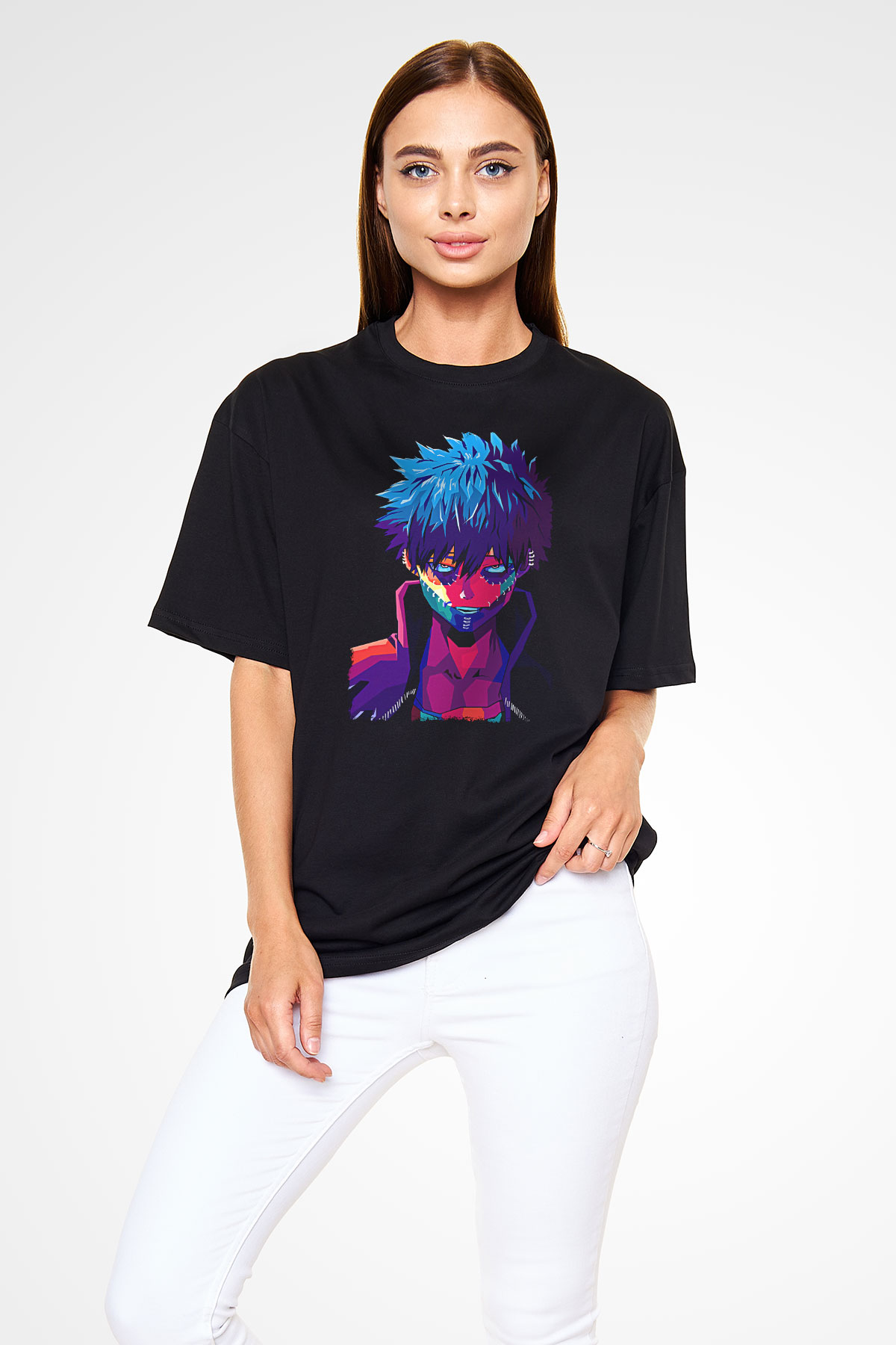 Dabi Baskılı Unisex Siyah Oversize Tişört - Tshirt