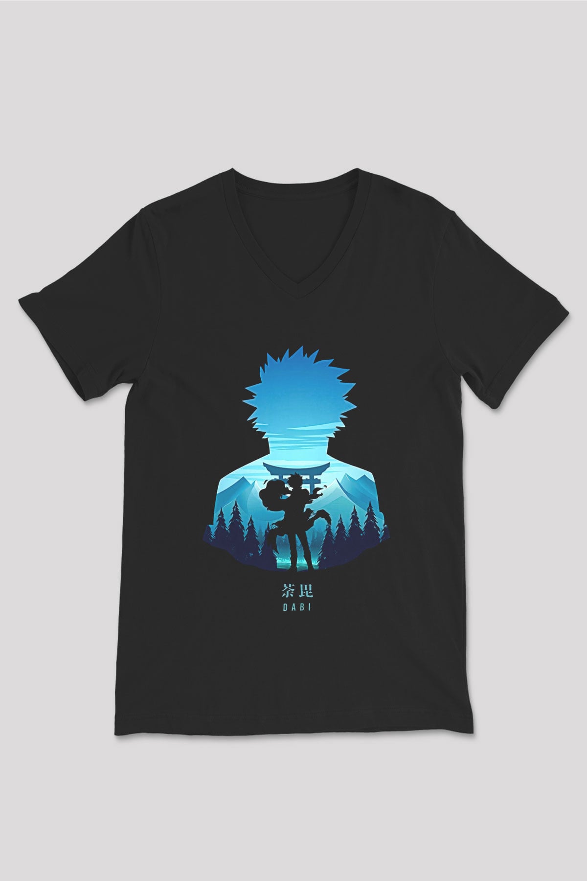 Dabi Baskılı Unisex Siyah V Yaka Tişört - Tshirt