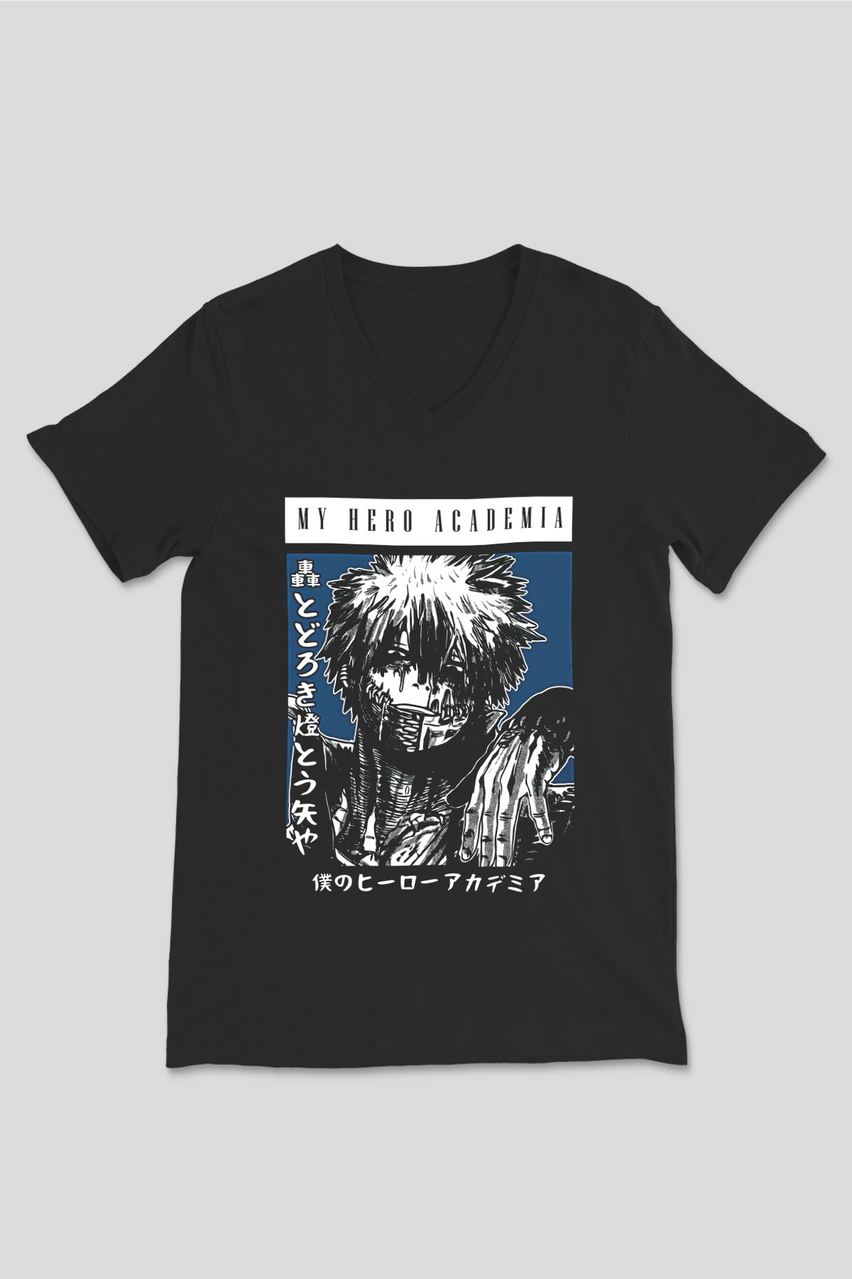 Dabi Baskılı Unisex Siyah V Yaka Tişört - Tshirt