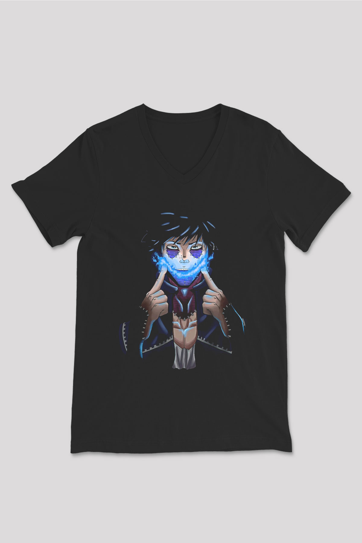 Dabi Baskılı Unisex Siyah V Yaka Tişört - Tshirt