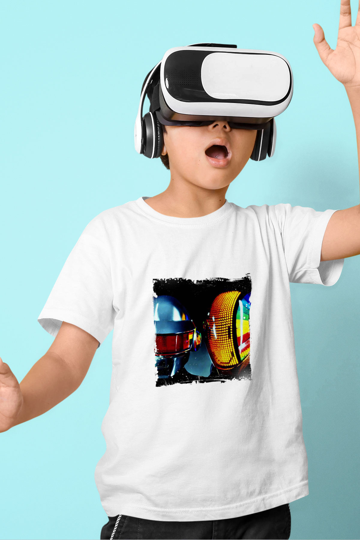 Daft Punk Baskılı Beyaz Çocuk Tişört