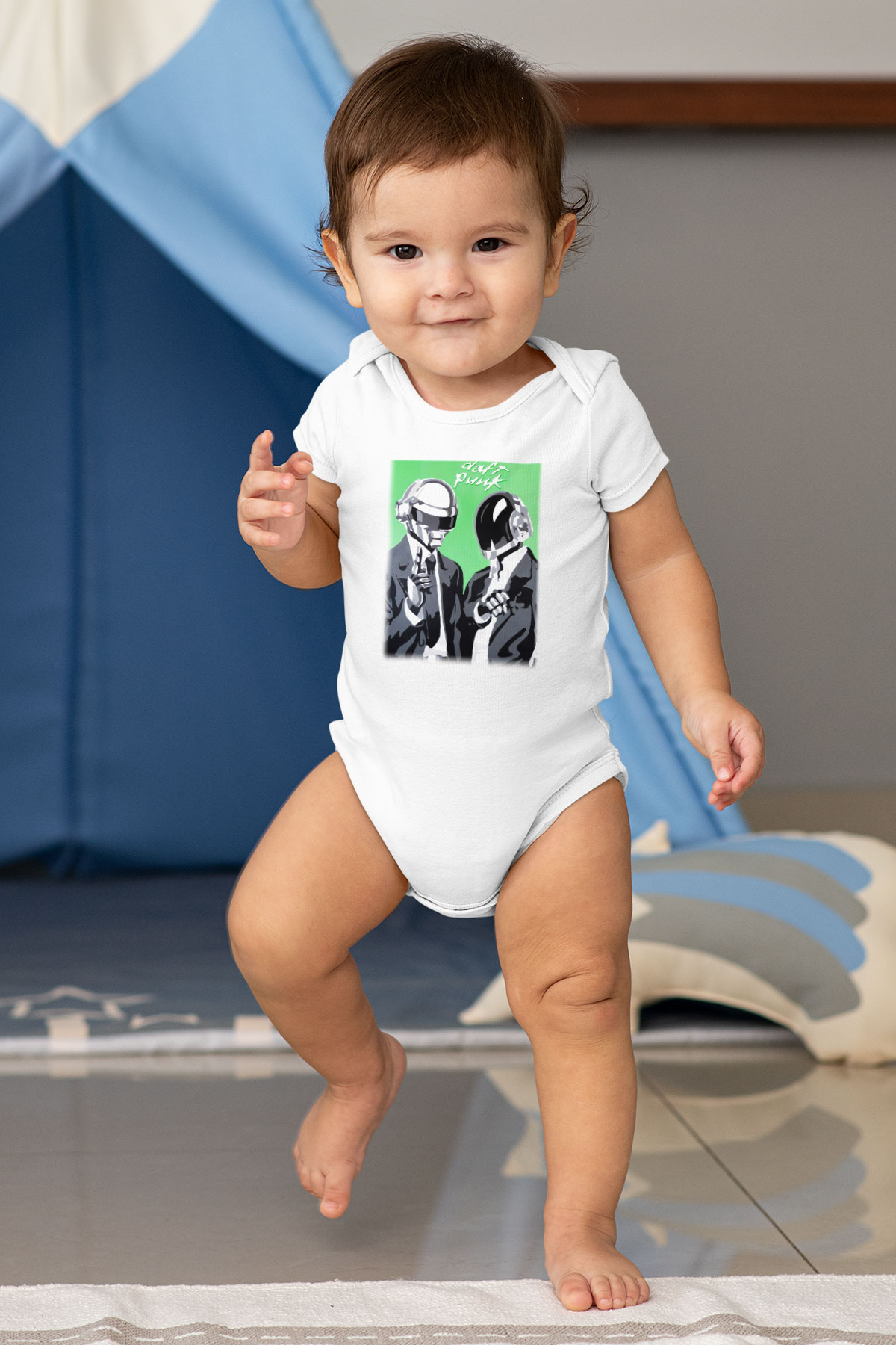 Daft Punk Baskılı Beyaz Unisex Bebek Body - Zıbın