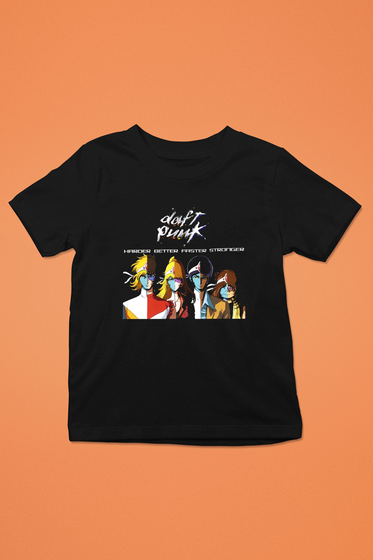 Daft Punk Baskılı Siyah Unisex Çocuk Tişört
