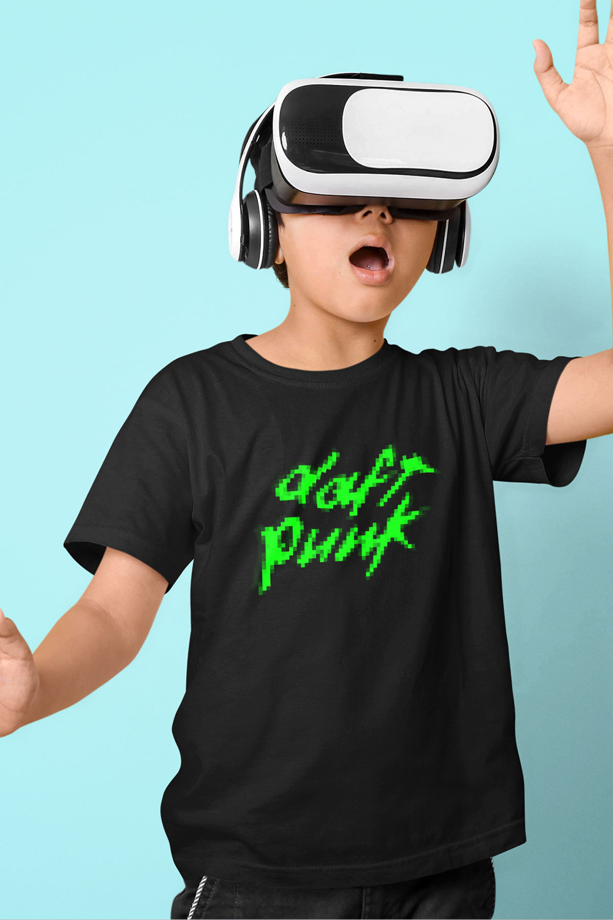 Daft Punk Baskılı Siyah Unisex Çocuk Tişört