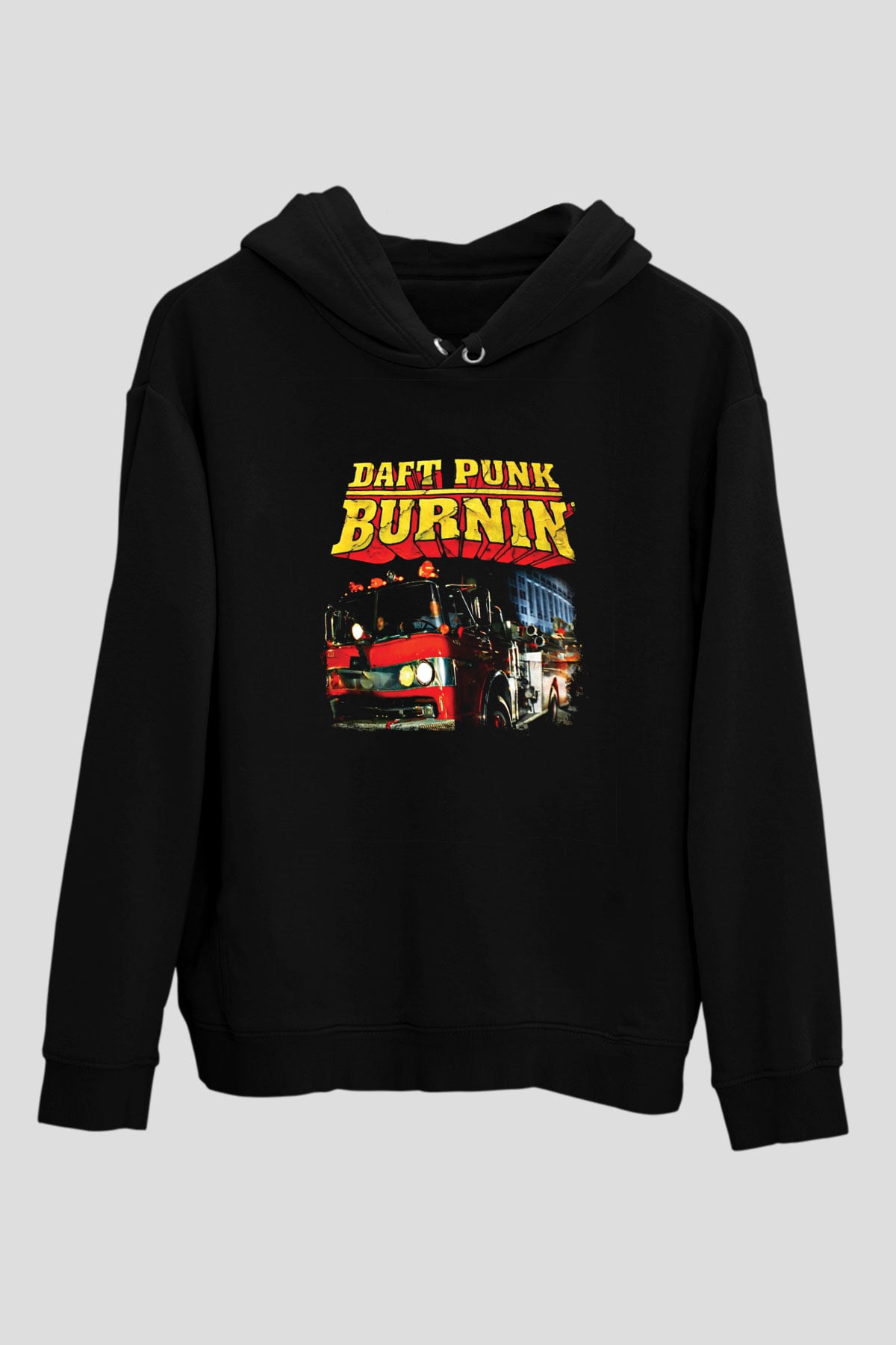 Daft Punk Baskılı Unisex Siyah Hoodie