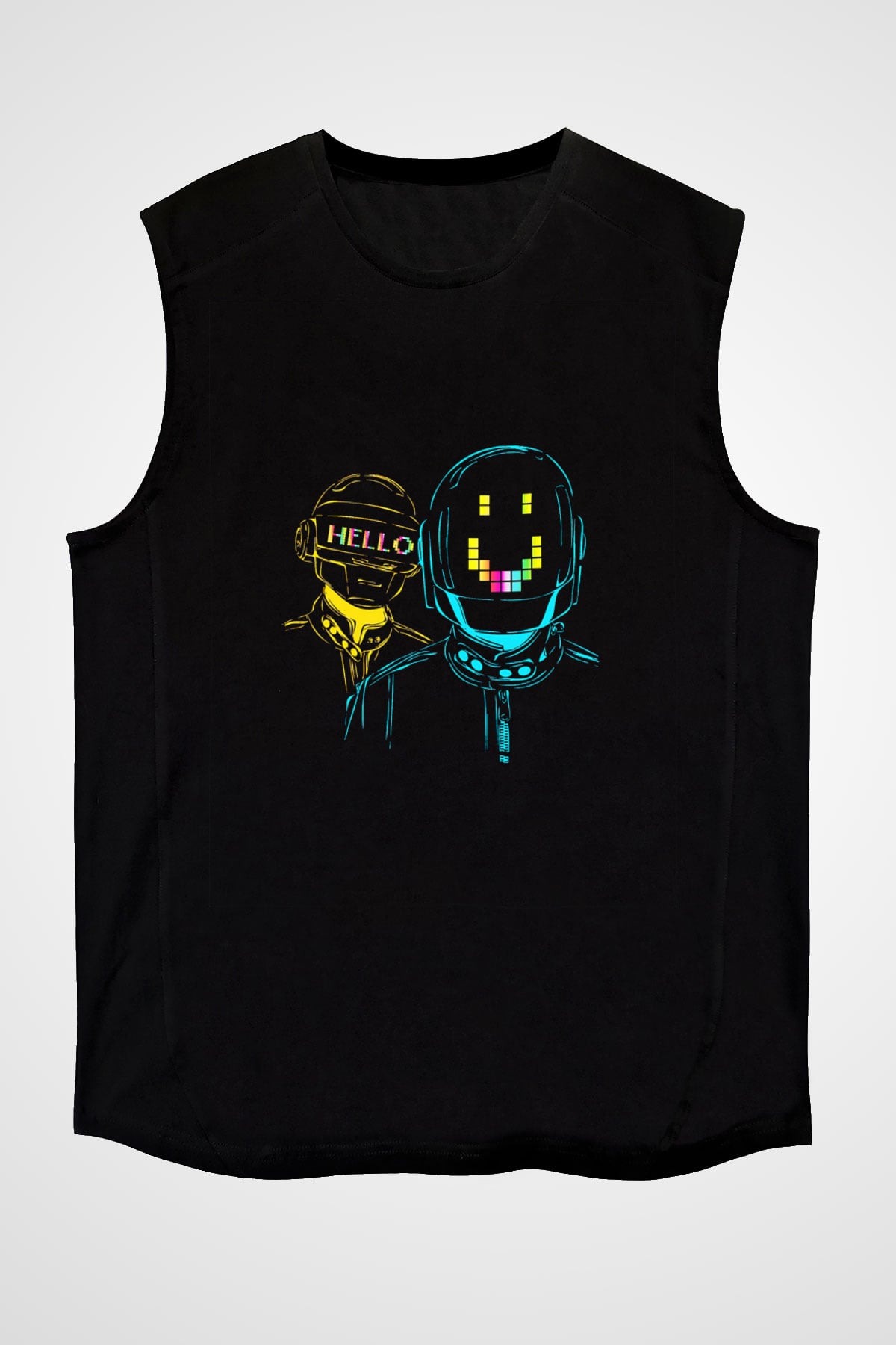 Daft Punk Baskılı Unisex Siyah Kolsuz Tişört