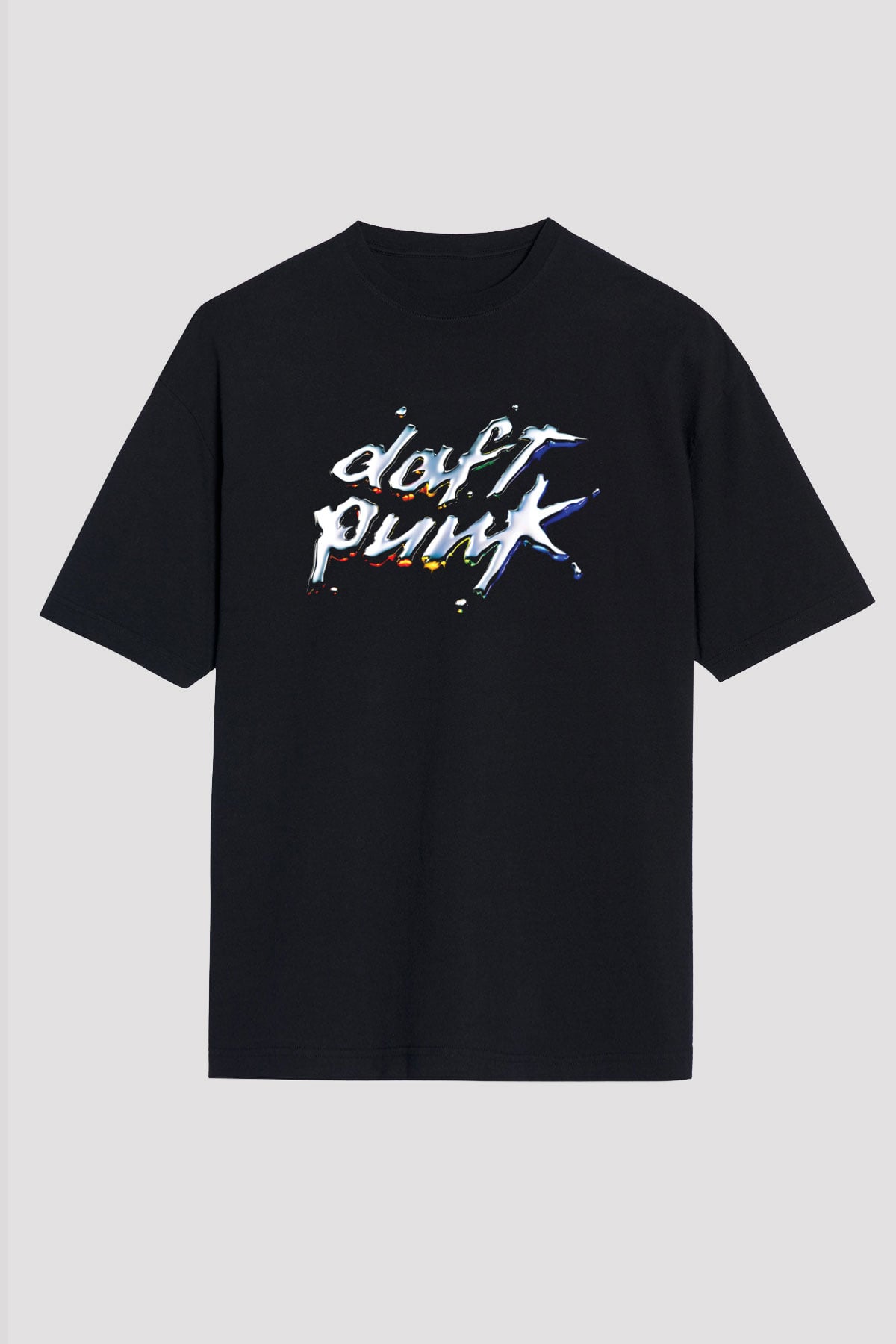 Daft Punk Baskılı Unisex Siyah Oversize Tişört