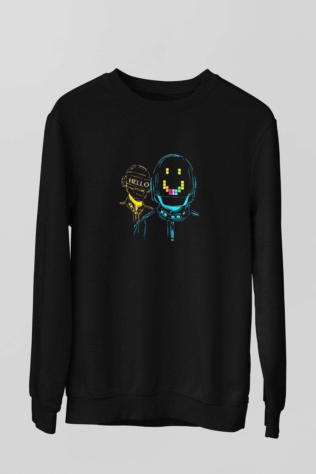 Daft Punk Baskılı Unisex Siyah Sweatshirt