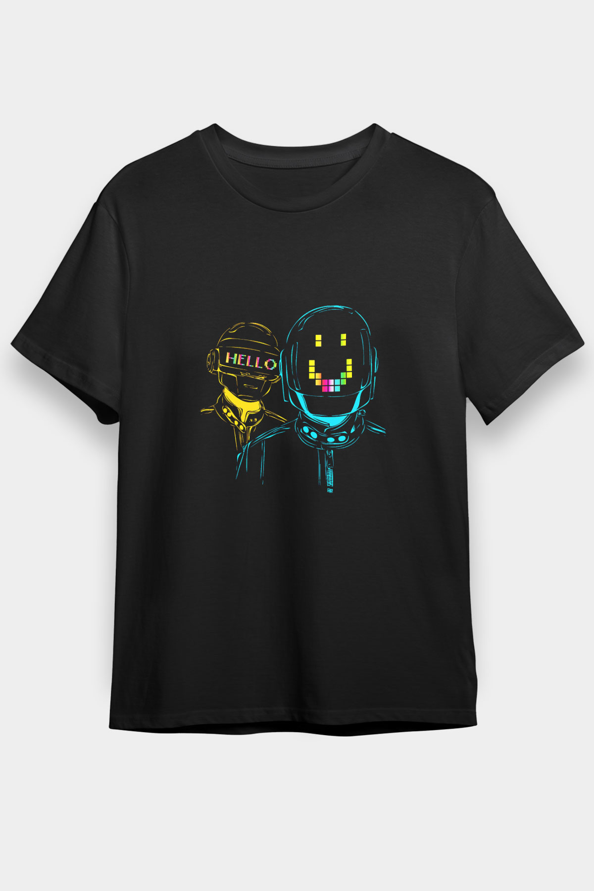Daft Punk Baskılı Unisex Siyah Tişört