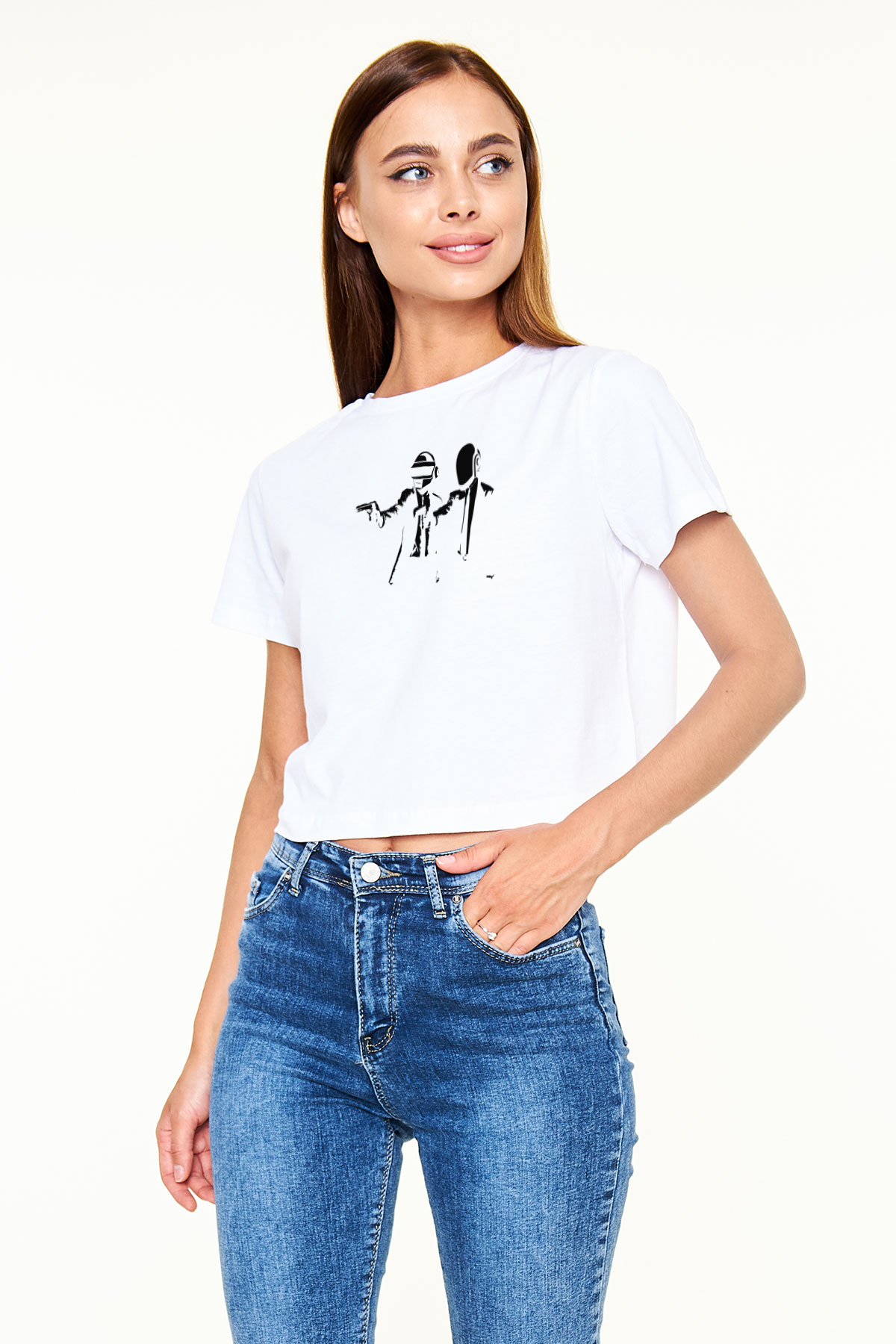 Daft Punk Beyaz  Crop Top Tişört