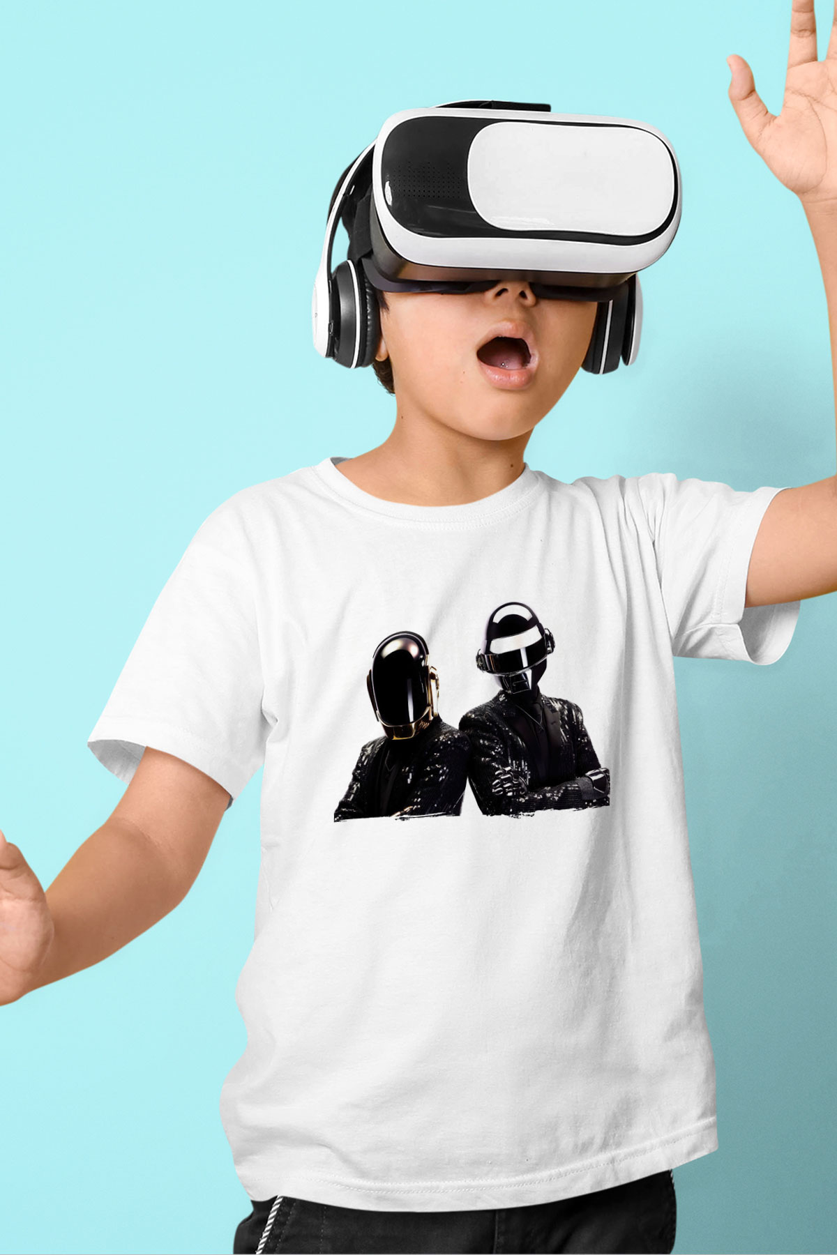 Daft Punk Beyaz Unisex Çocuk Tişört