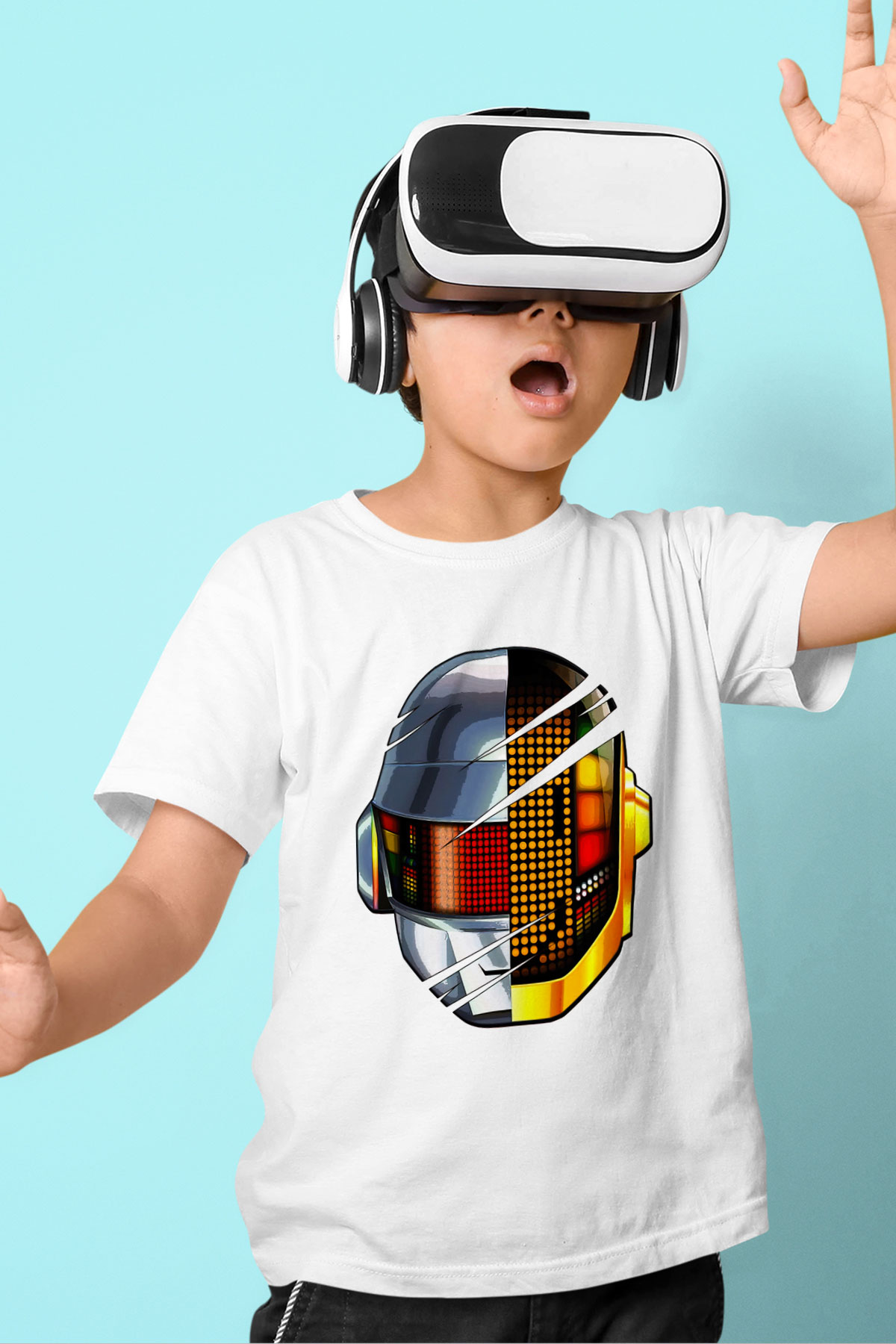 Daft Punk Beyaz Unisex Çocuk Tişört