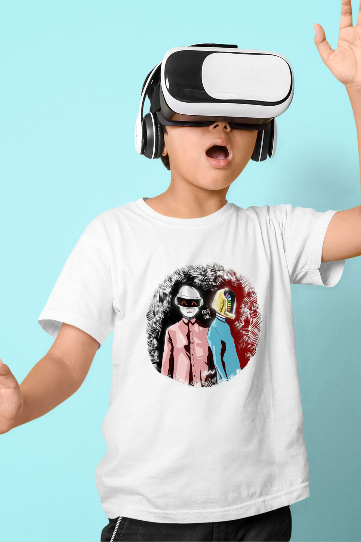Daft Punk Beyaz Unisex Çocuk Tişört