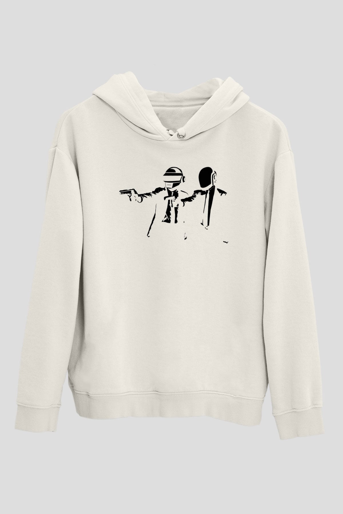 Daft Punk Beyaz Unisex Kapüşonlu Sweatshirt
