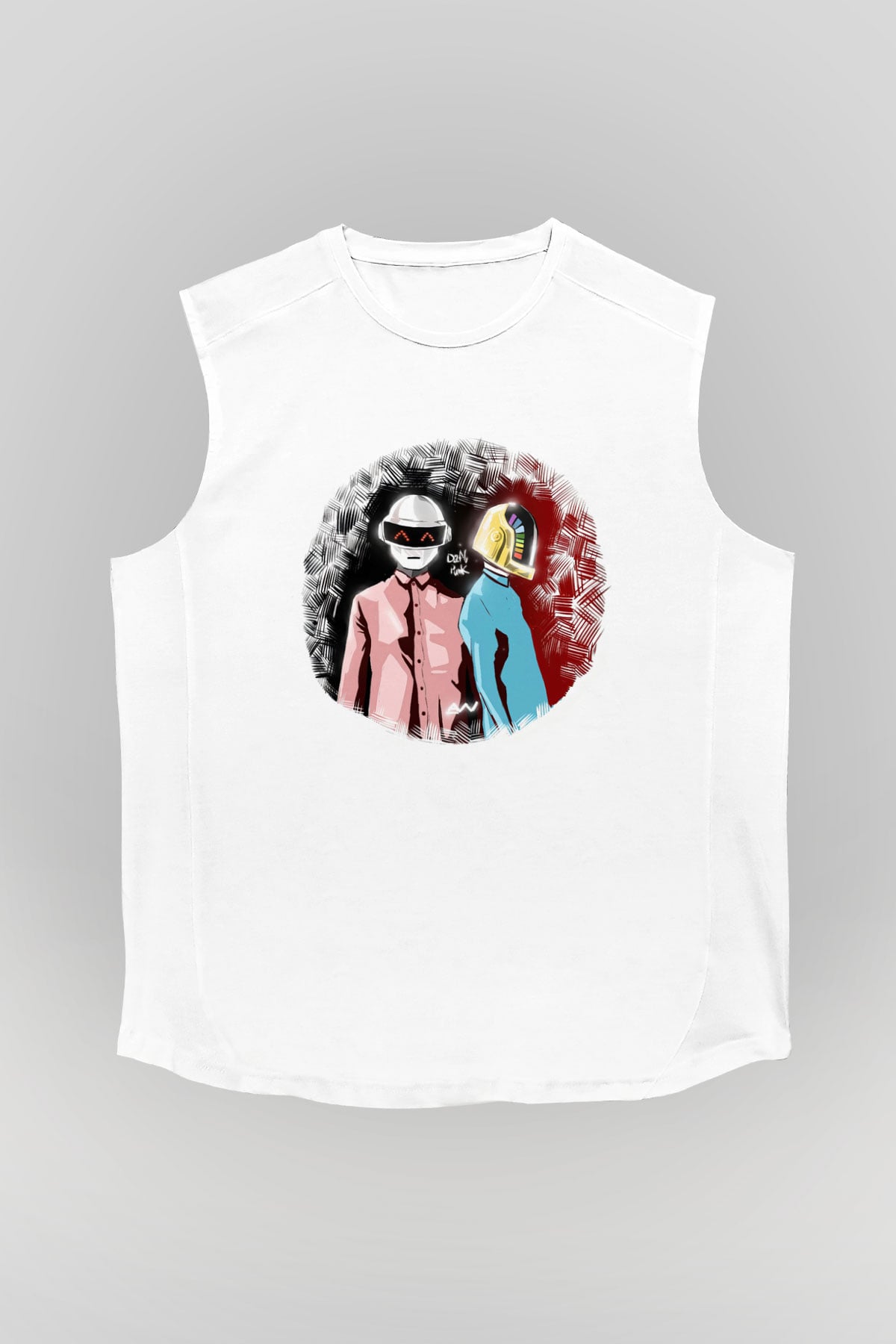 Daft Punk Beyaz Unisex Kolsuz Tişört