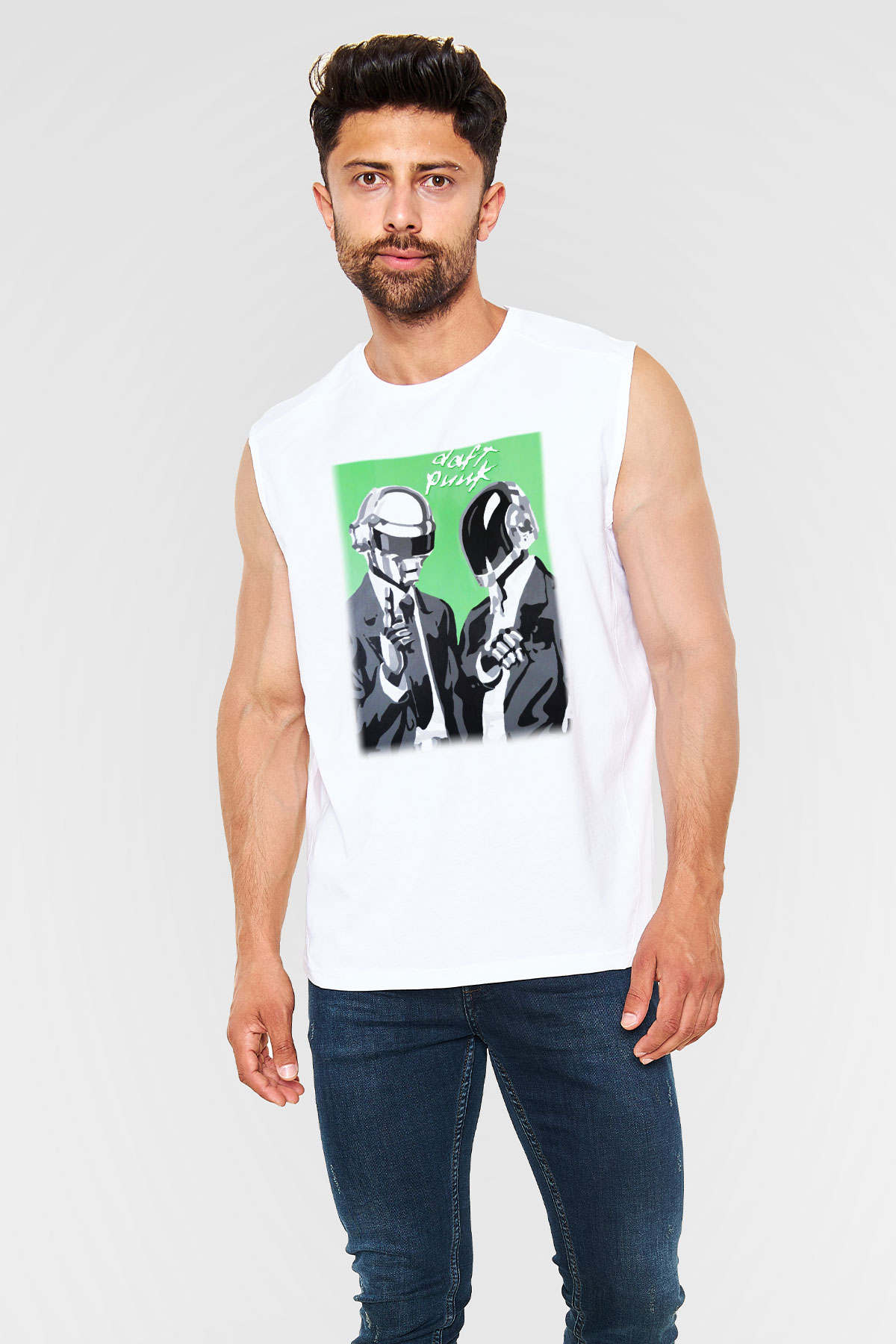 Daft Punk Beyaz Unisex Kolsuz Tişört